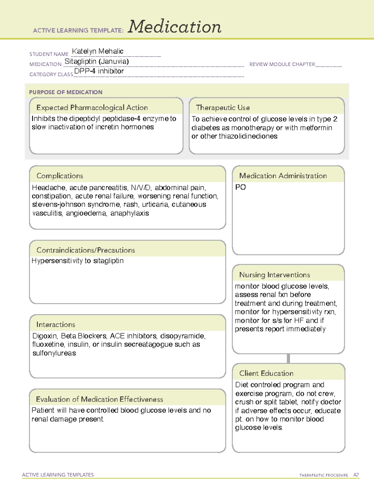 Sitagliptin (Januvia) - ACTIVE LEARNING TEMPLATES THERAPEUTIC PROCEDURE ...