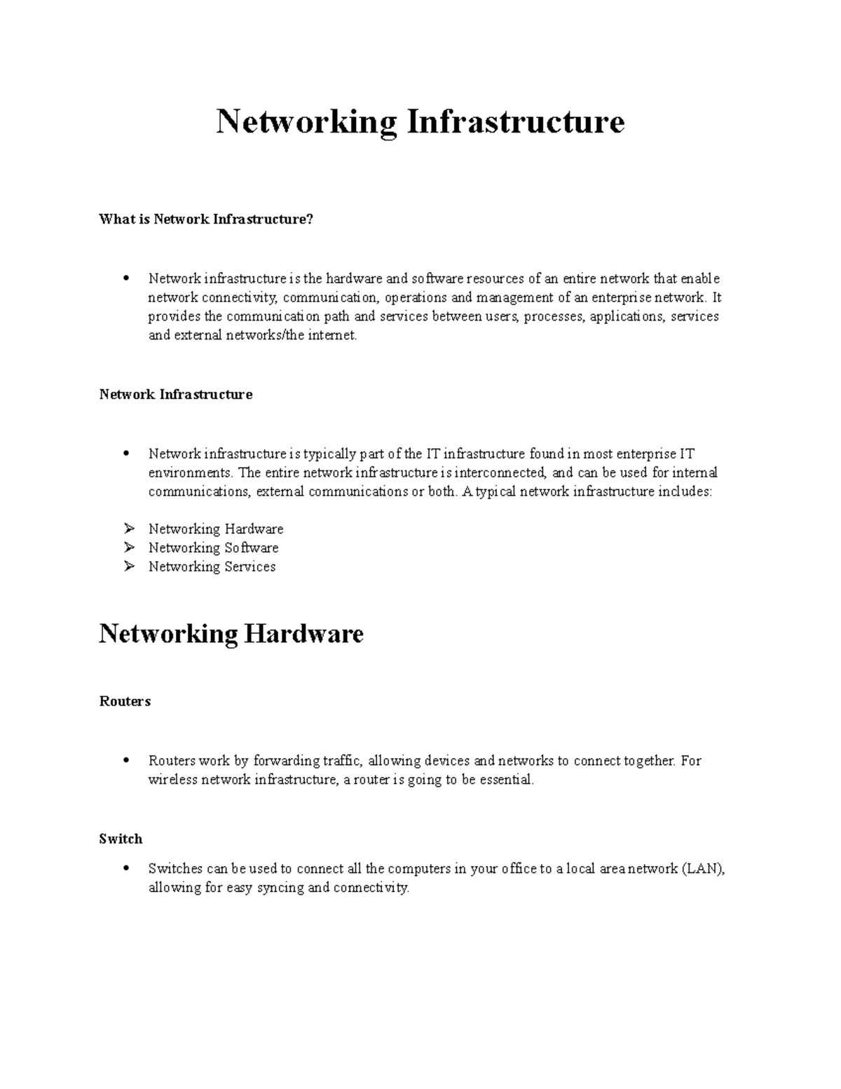 NetworkingInfrastructure Networking Infrastructure What is Network