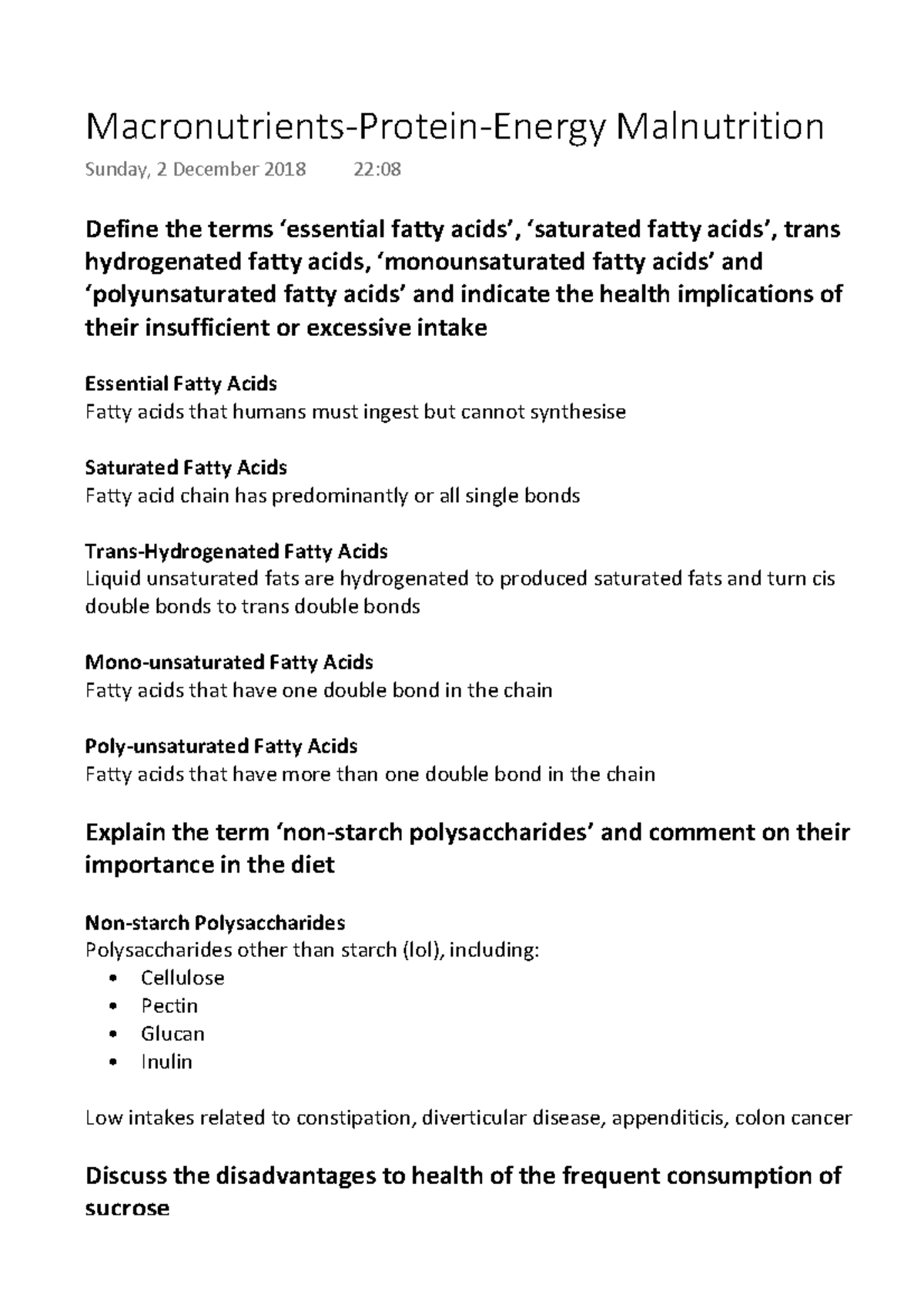 MacronutrientsProteinEnergy Malnutrition Define the terms