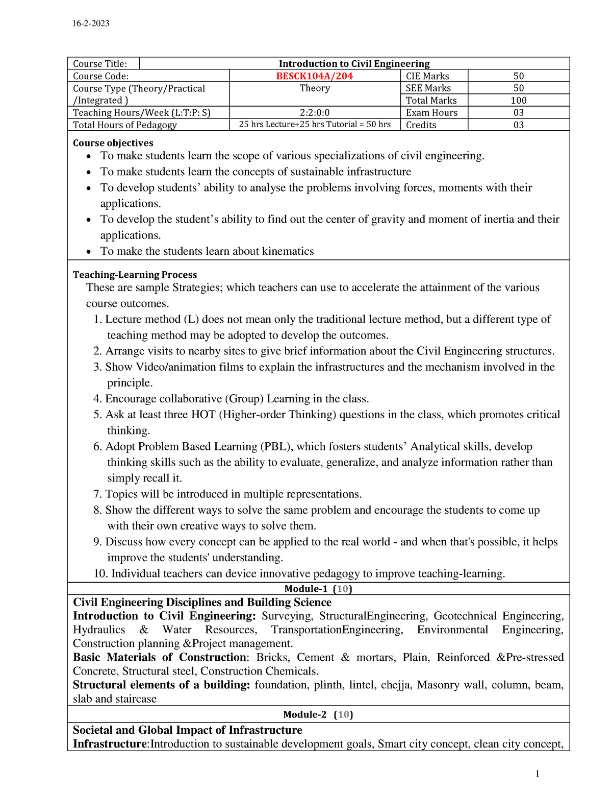 Besck 104A - Course Title: Introduction to Civil Engineering Course ...