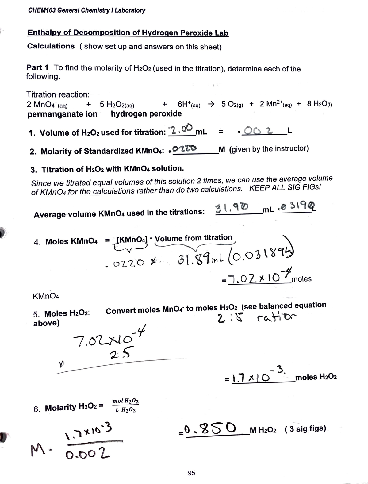 Chemlab 9june7 - given - t Enthalpy of Decomposition of Hydrogen ...