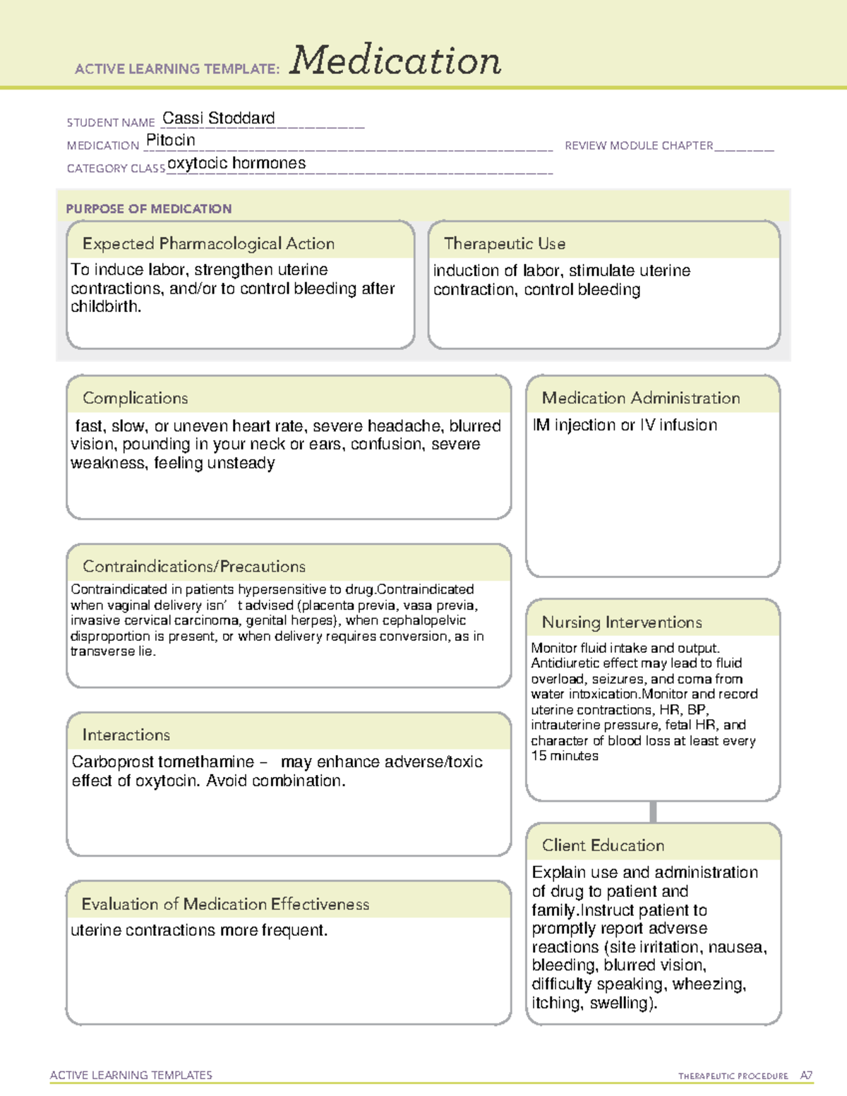 Pitocin - ATI template - ACTIVE LEARNING TEMPLATES TherapeuTic ...