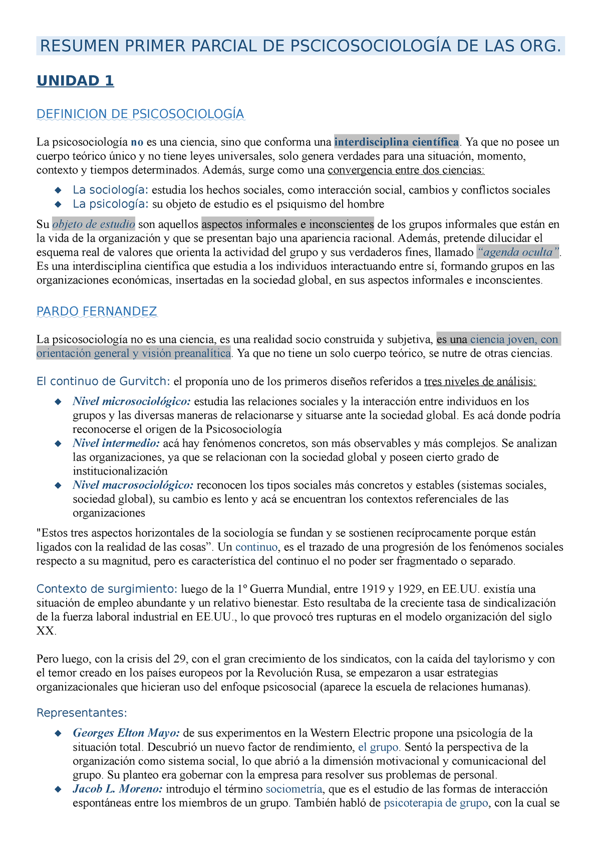 Resumen Primer Parcial - RESUMEN PRIMER PARCIAL DE PSCICOSOCIOLOGÍA DE ...