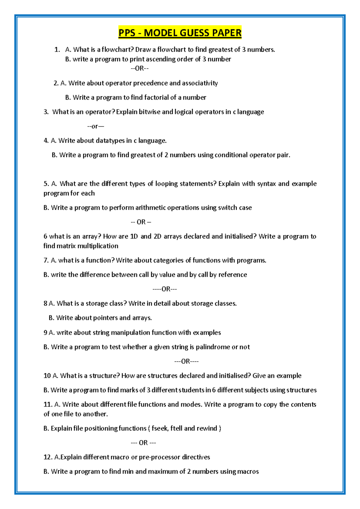 PPS Model Guess Paper - pps notes - PPS - MODEL GUESS PAPER A. What is ...