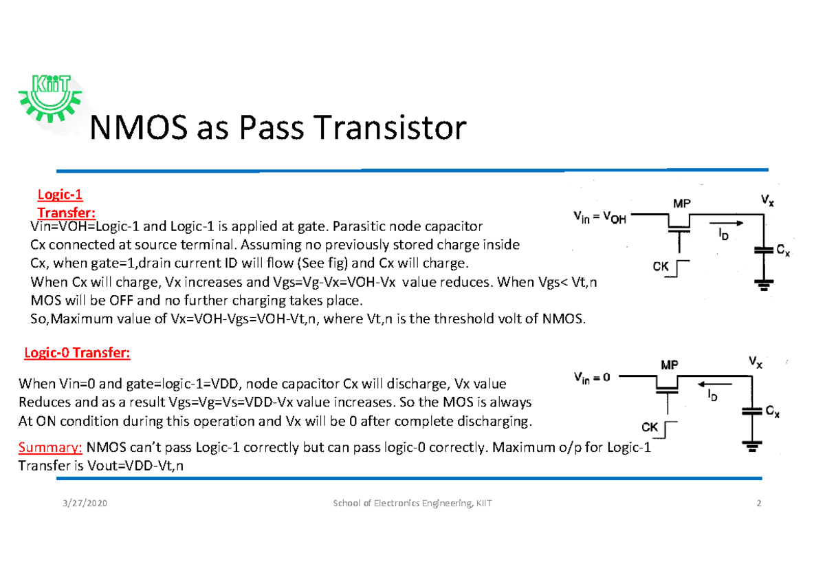 Pass transistor Logic - NMOS as Pass Transistor Logic- Transfer: Logic ...