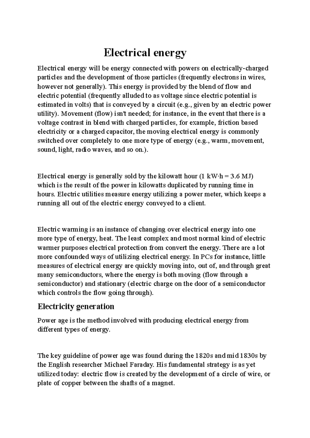 Electrical energy - Ifah - Electrical energy Electrical energy will be ...