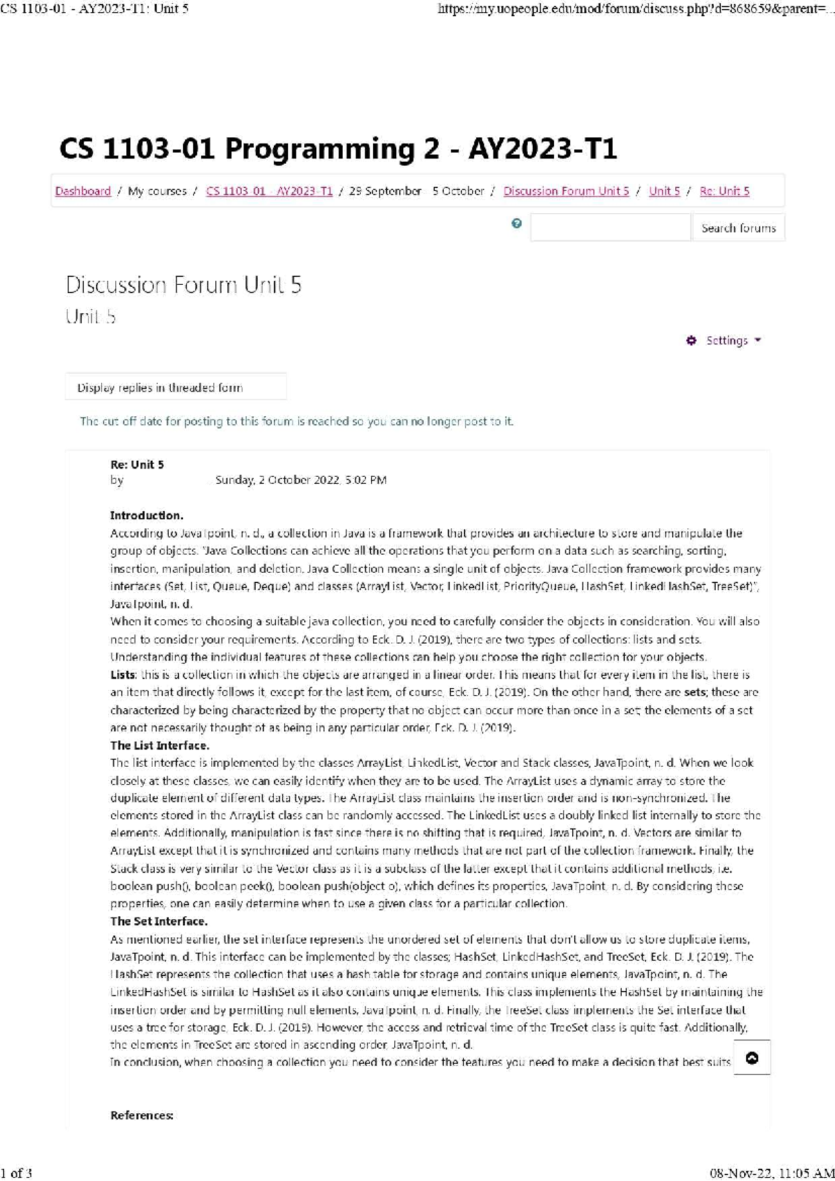 CS 1103 Discussion Forum Unit 5 - CS 1103 - UoPeople - Studocu