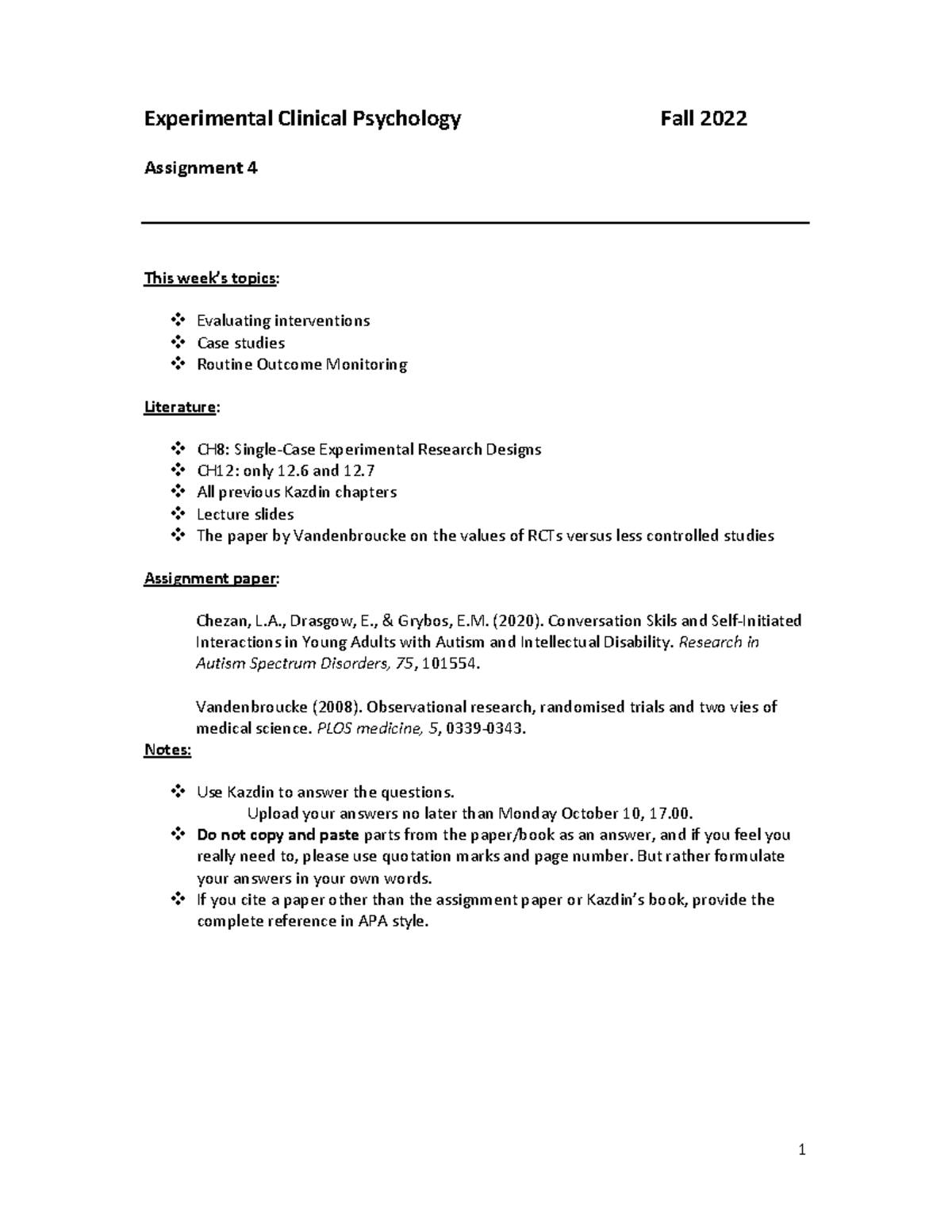 ECP Assignment 4 1 Experimental Clinical Psychology Fall 2022
