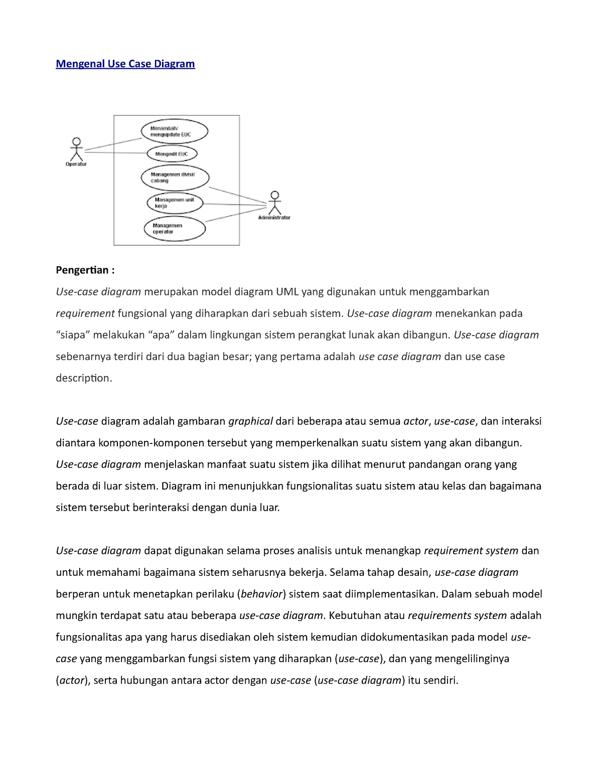 Mengenal Use Case Diagram Mengenal Use Case Diagram Pengertian Use