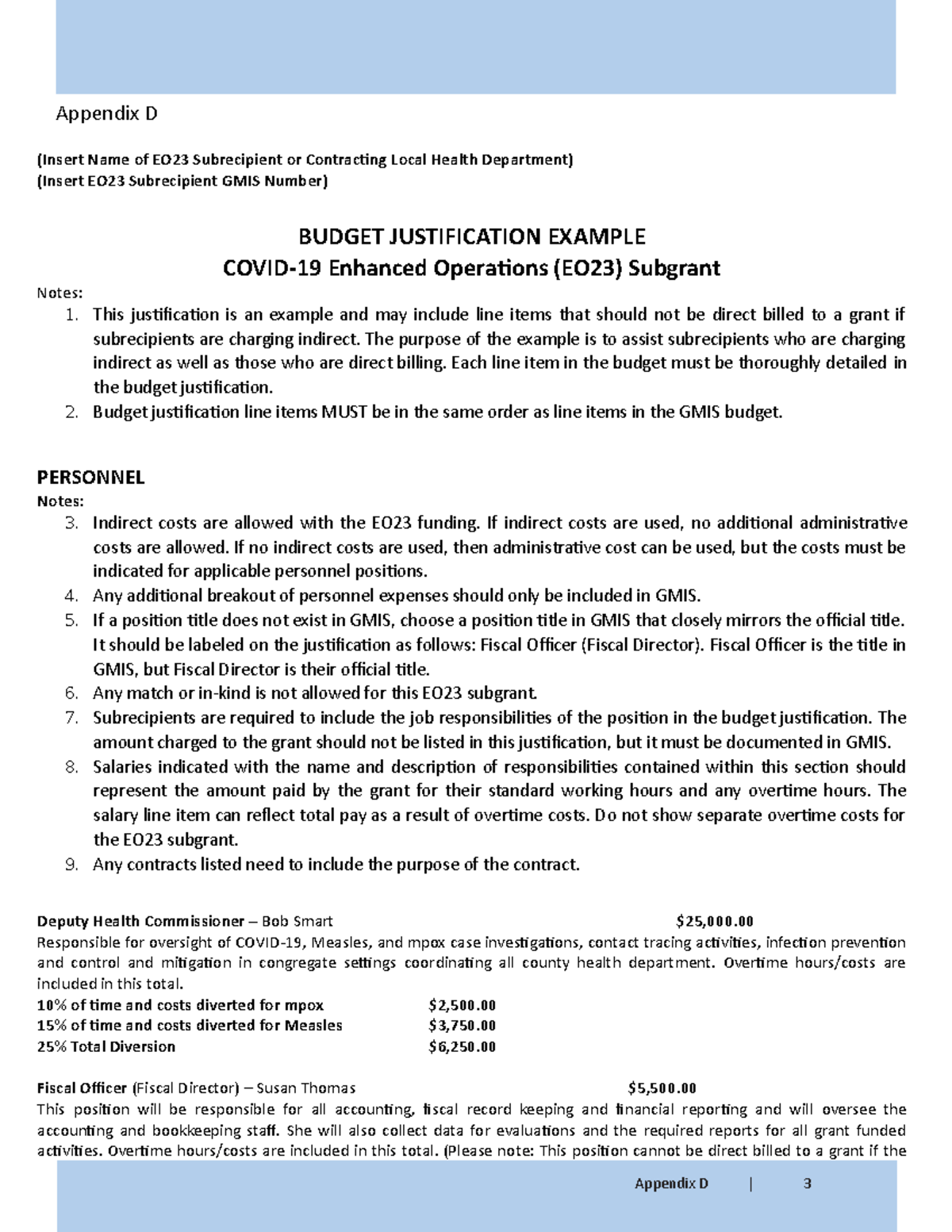 EO23 Budget Justifcation Sample - Appendix D | 3 Appendix D (Insert ...