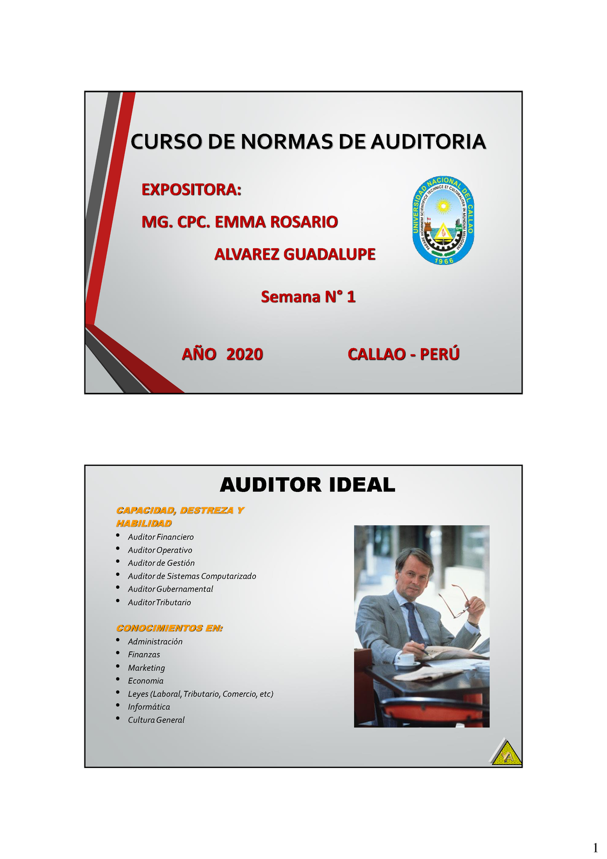 Semana 1 - Auditoria - CURSO DE NORMAS DE AUDITORIA EXPOSITORA: MG. CPC ...