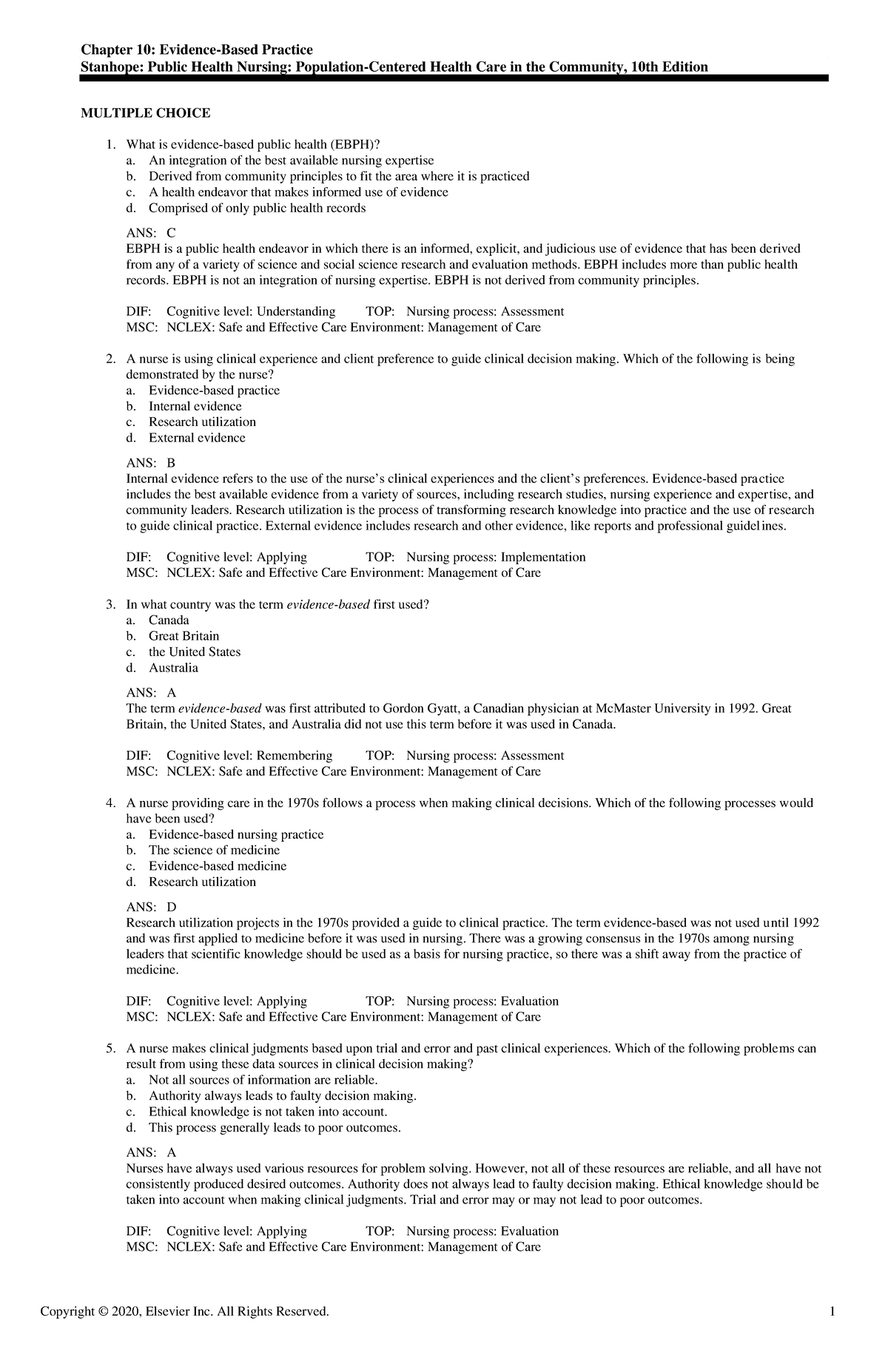 Exam View - Chapter 10 - Copyright © 2020, Elsevier Inc. All Rights ...