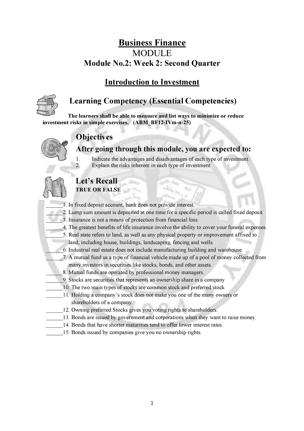 Business Finance Grade-12 QTR2 Module 2 WEEK-2 - Business Finance ...