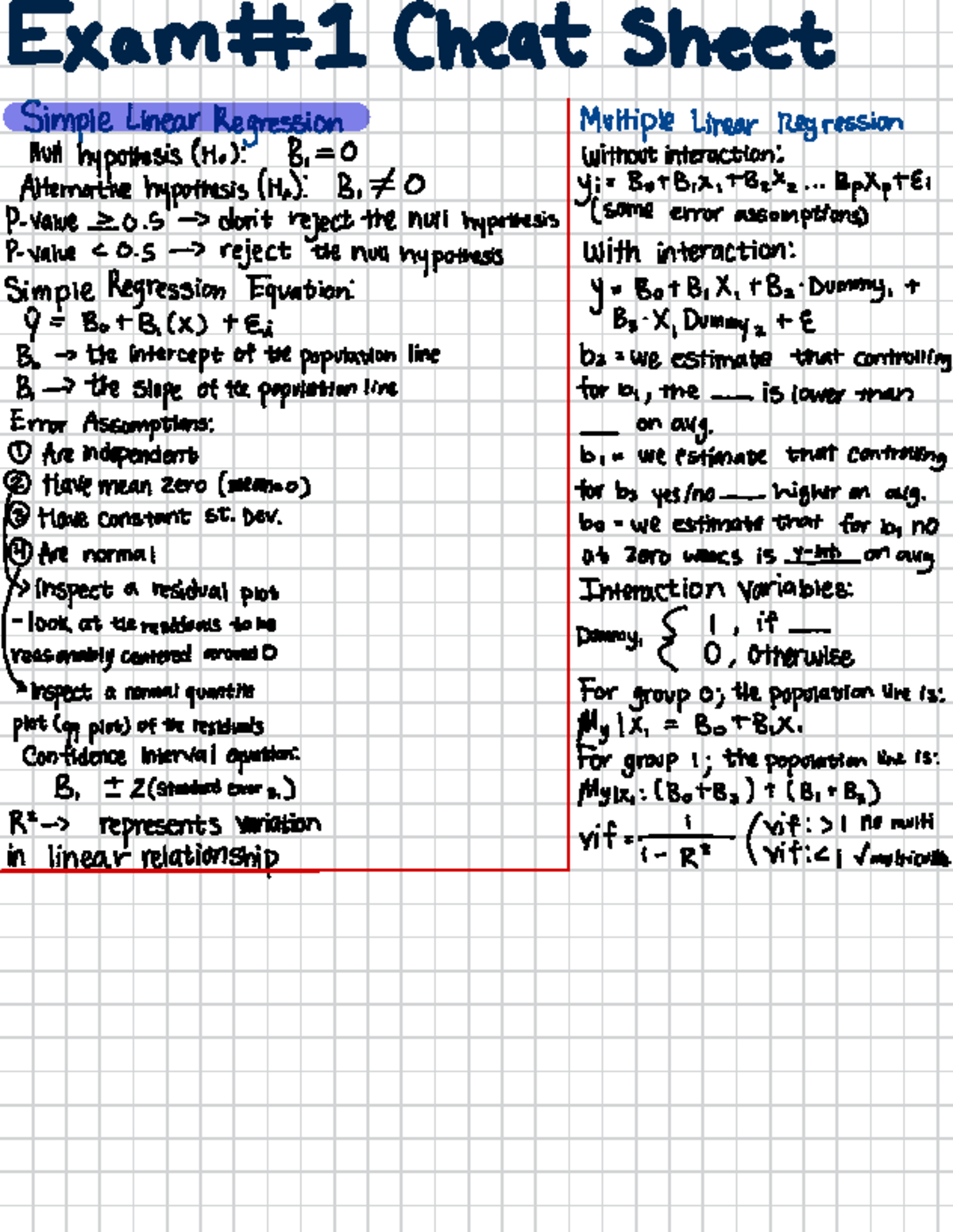 36-202 Cheat Sheet - Exam #1 Cheat Sheet Simple Linear Regression ...