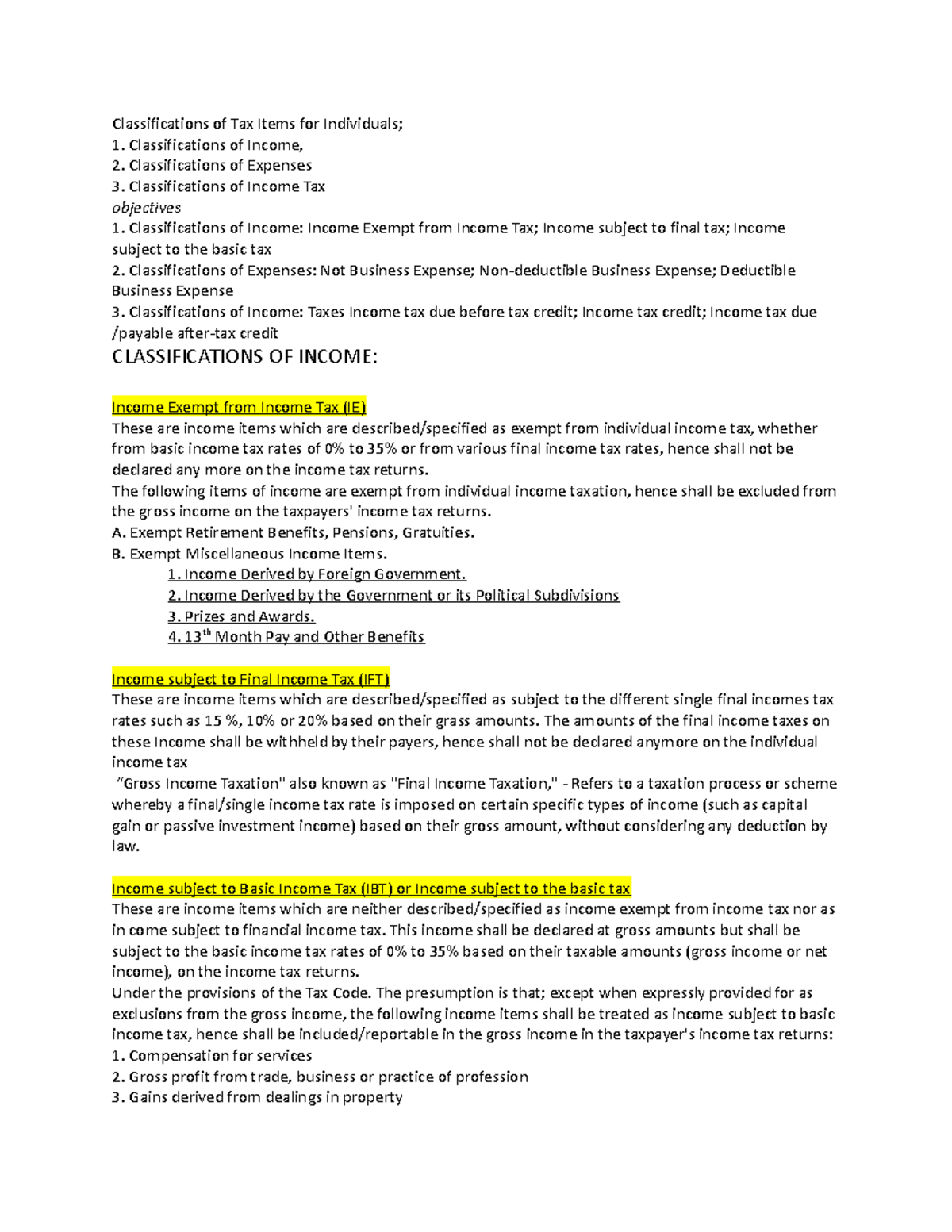 Class of income - This - Classifications of Tax Items for Individuals ...