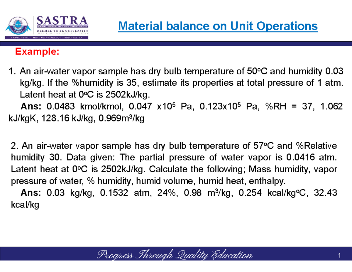 CHE101-lect 30 - process calculations notes - Progress Through Quality ...