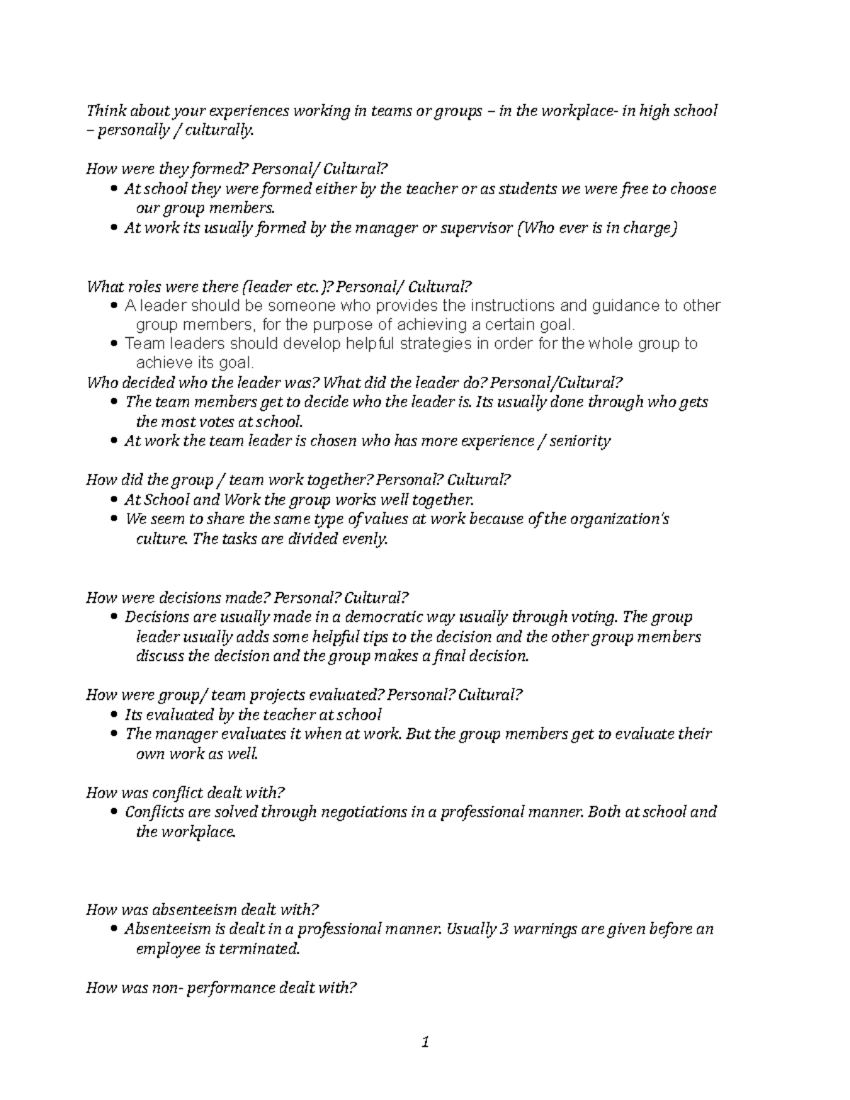 Analyzing Group Work - Chapter Summary - Think about your experiences ...