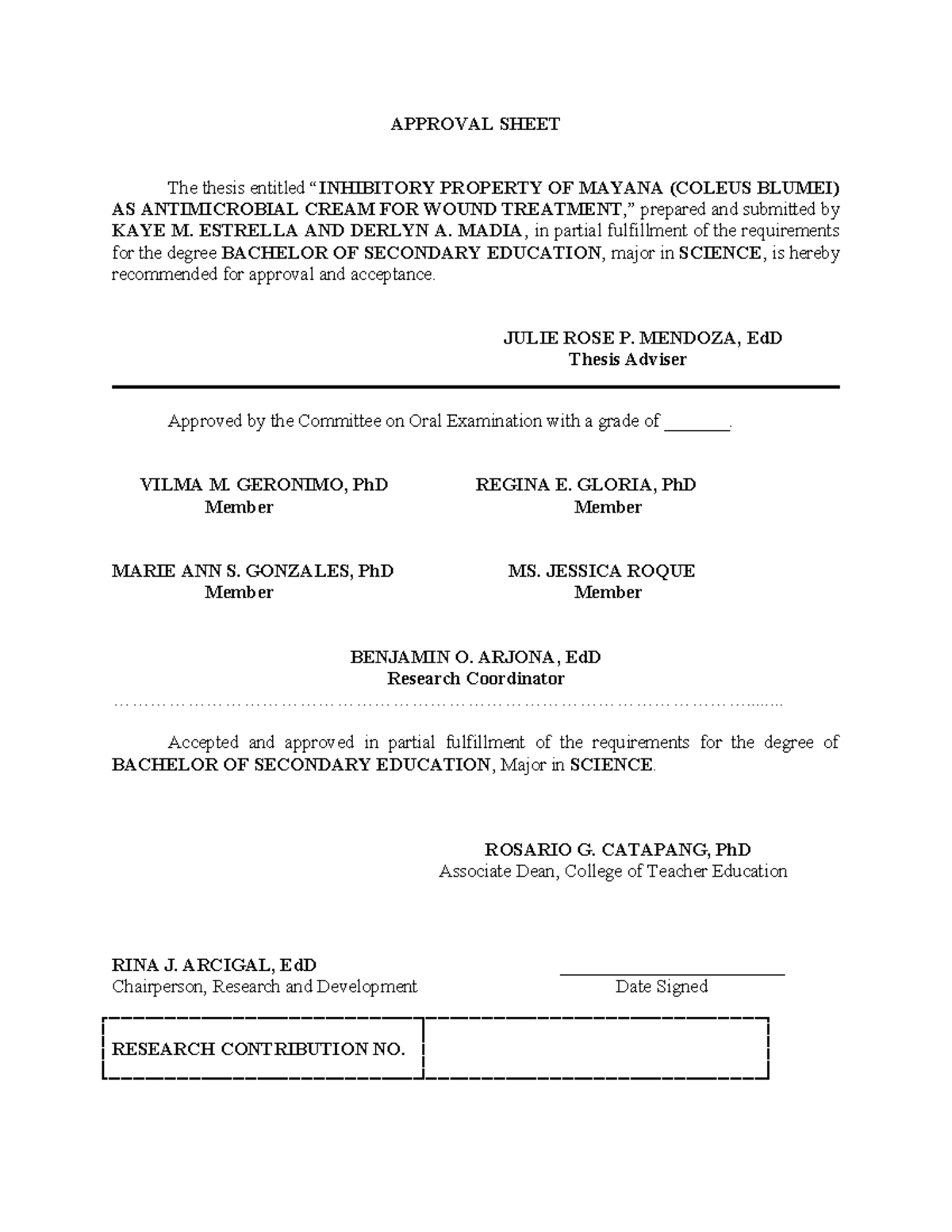 Approval Sheet - APPROVAL SHEET The thesis entitled “INHIBITORY ...
