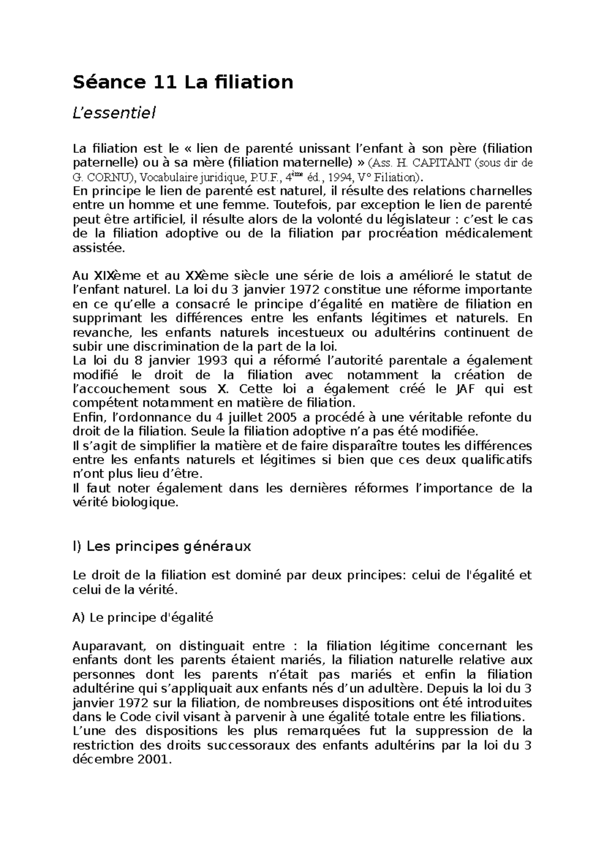 Th 10 filiation essentiel - Séance 11 La filiation L’essentiel La ...