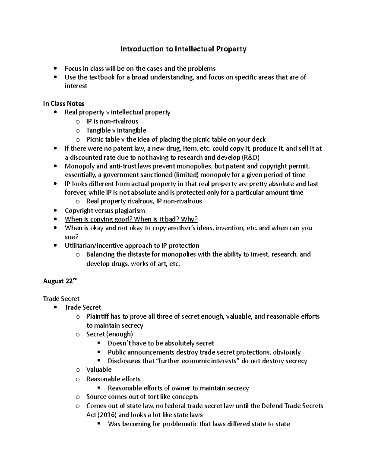 DU - IP In Class Notes - Introduction to Intellectual Property Focus in ...