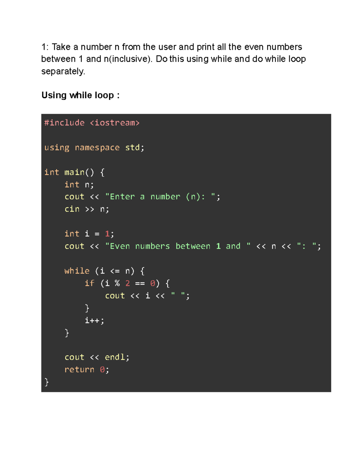 Day 15 180 While do While Switch c - 1: Take a number n from the user ...