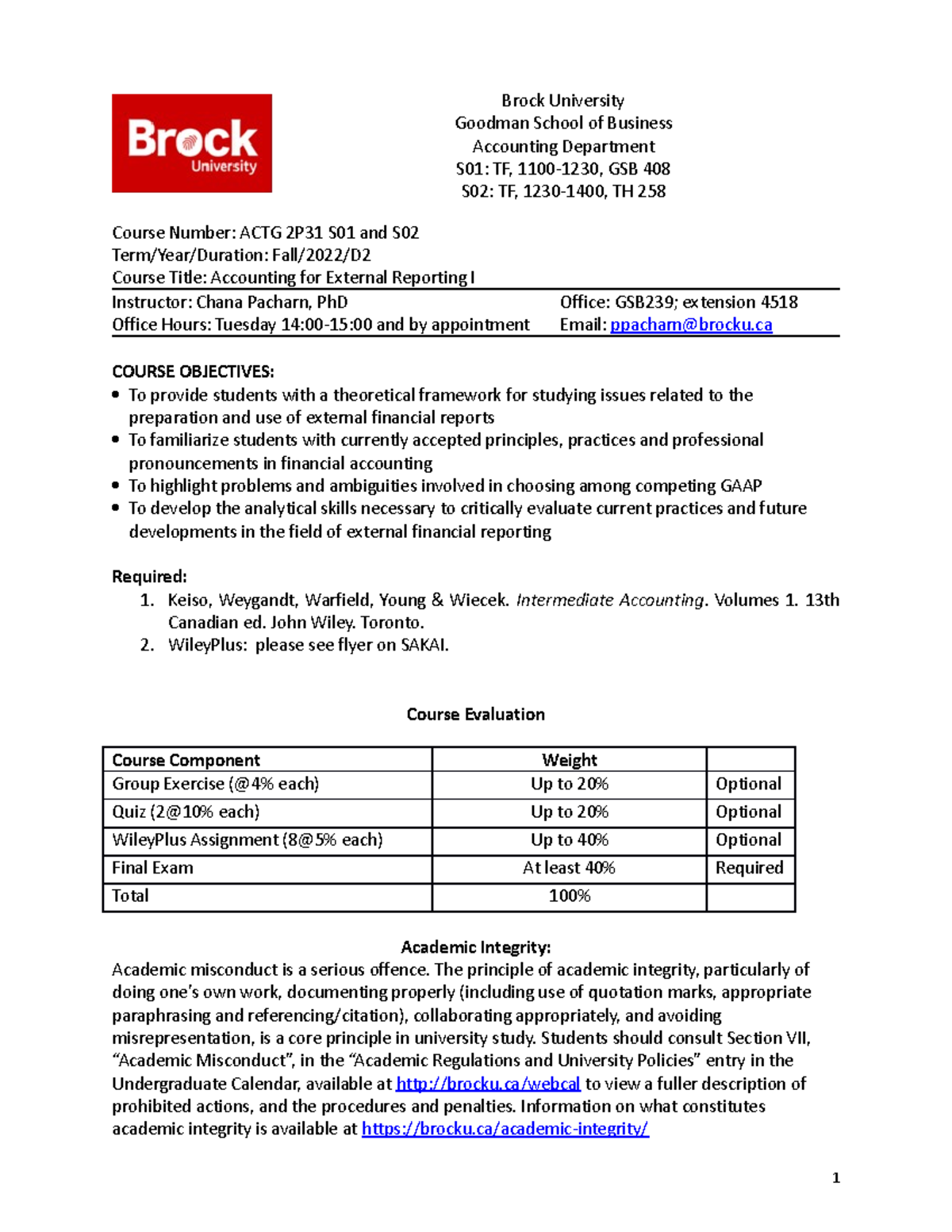 Syllabus Actg 2p31 fall 2022 (15) Brock University Goodman School of