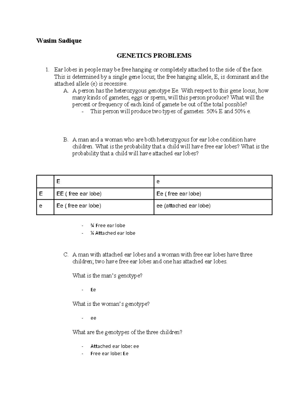 genetics-problems-wasim-sadique-genetics-problems-1-ear-lobes-in