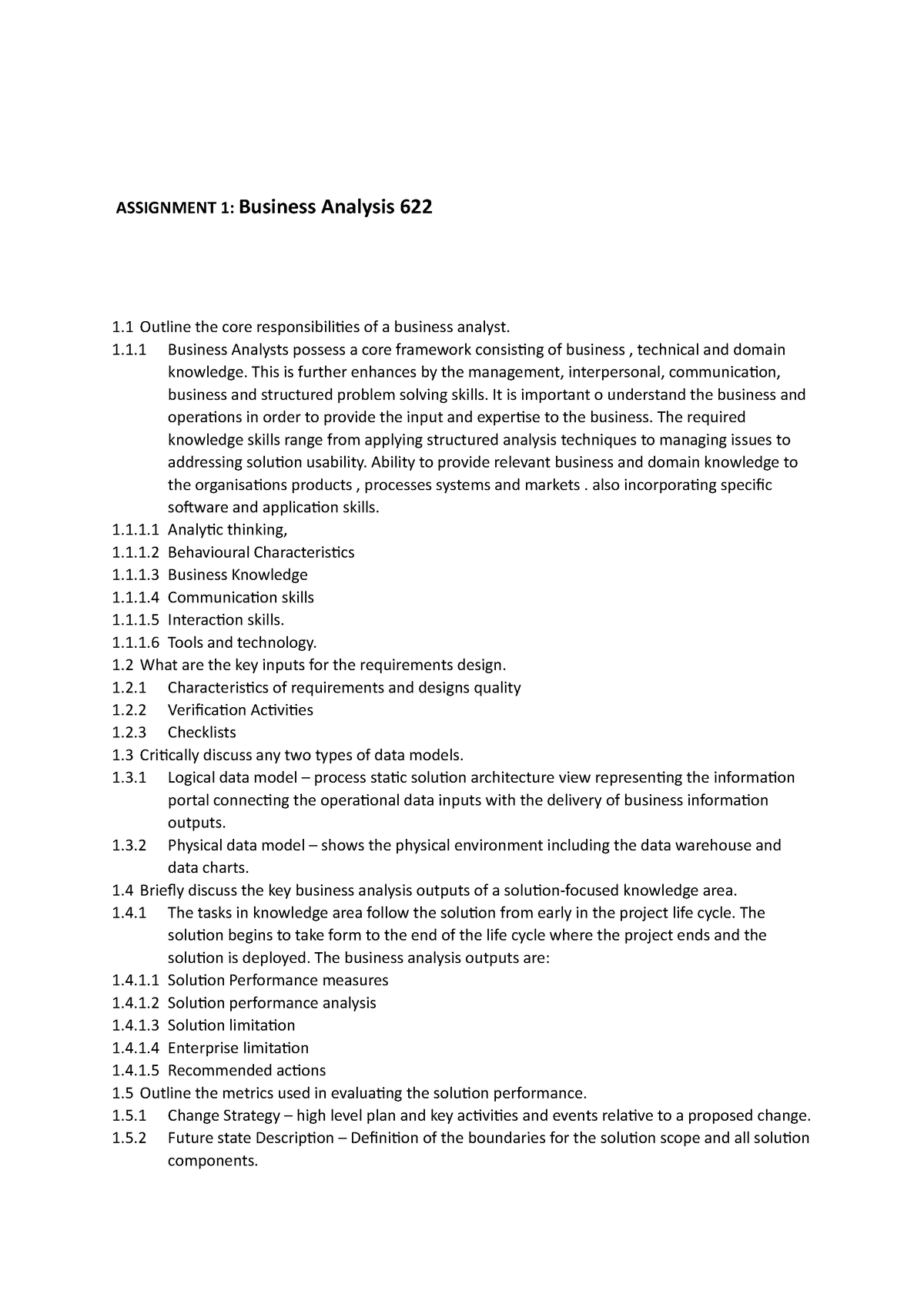 assignments for business analyst