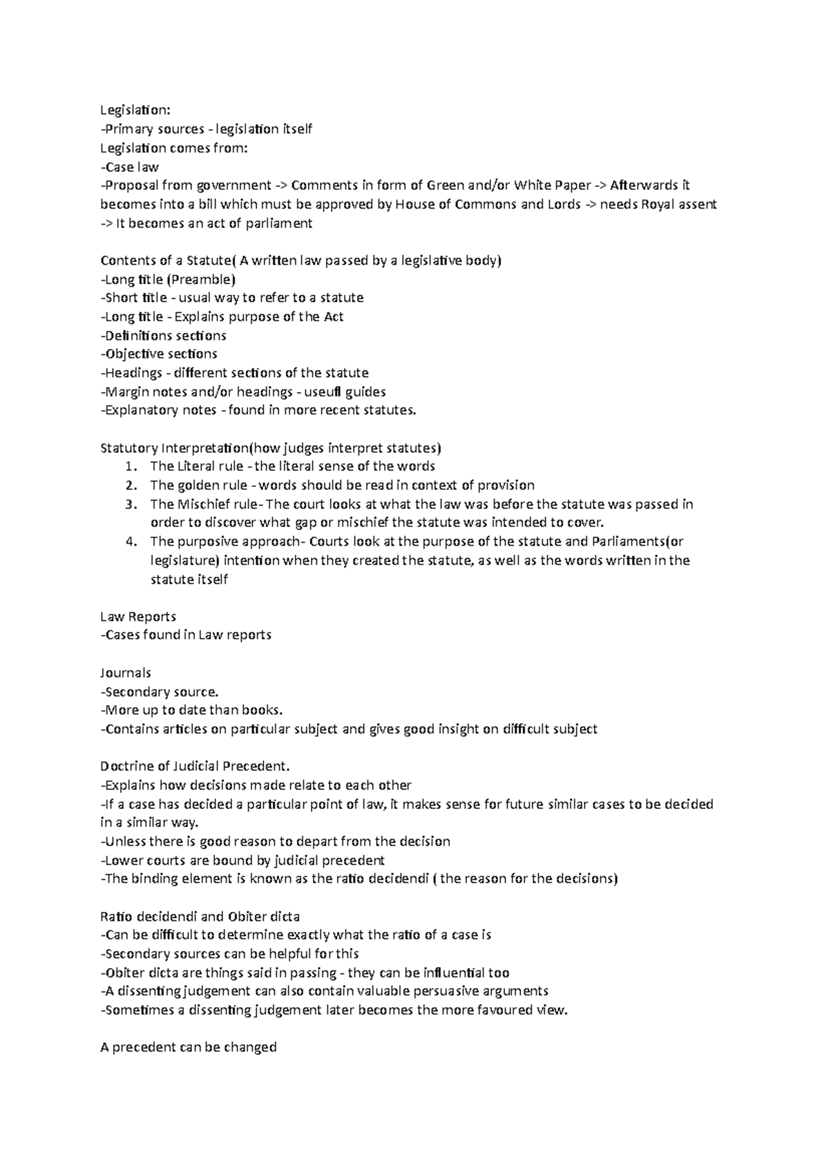 Law in context notes - Legislation: -Primary sources - legislation ...