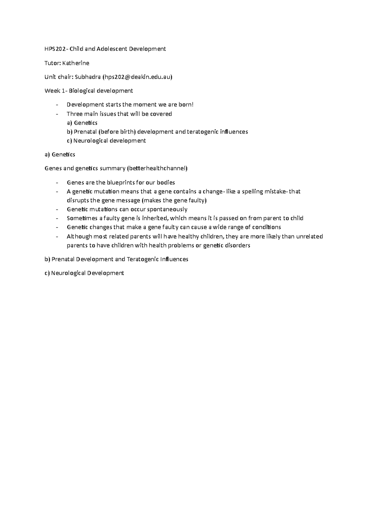 HPS202- Seminar notes - Summary Child and Adolescent Development ...