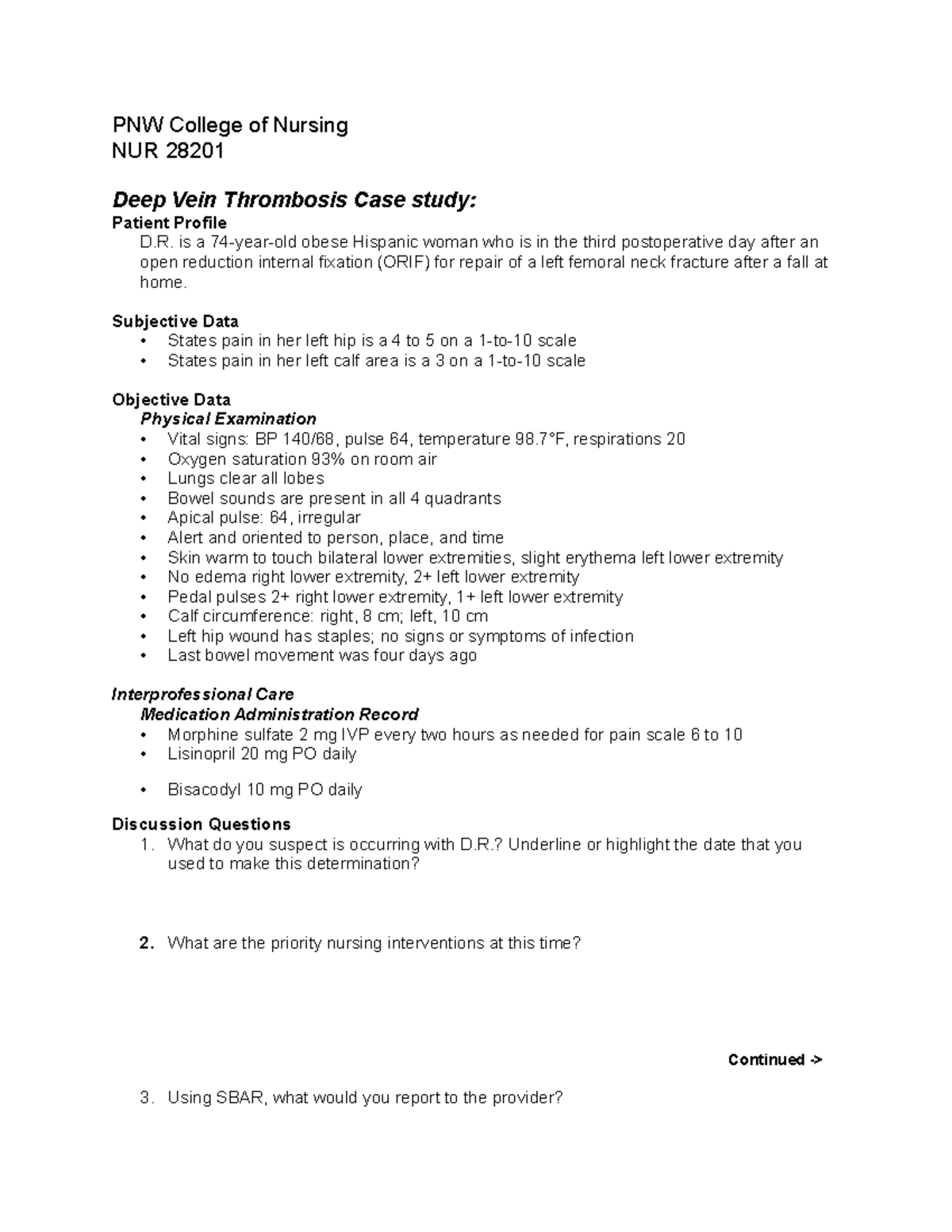 nursing case study deep vein thrombosis