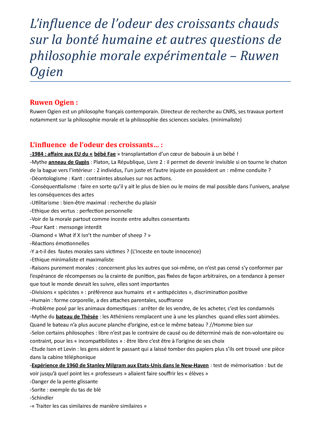 L'Influence de l'odeur des croissants chauds sur la bonté humaine