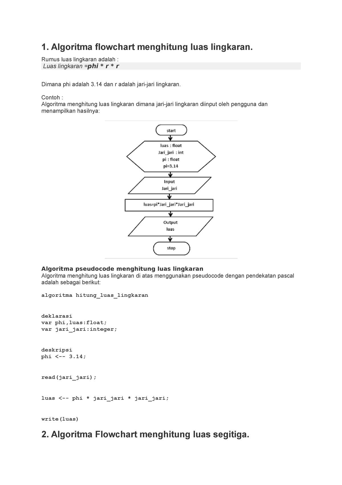 Algoritma Luas Lingkaran 1 Algoritma Flowchart Menghitung Luas Lingkaran Rumus Luas