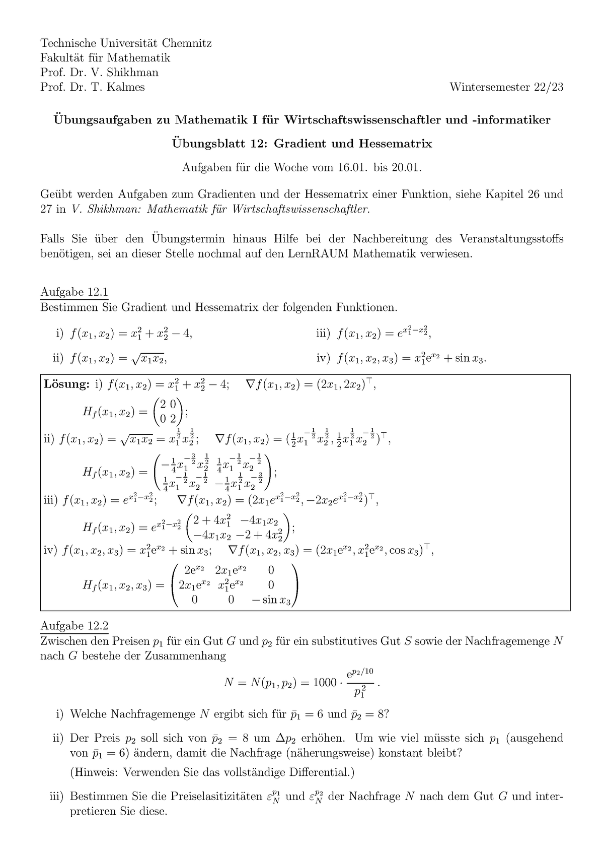 Musterlösungen Übungsblatt 12 - Technische Universit ̈at Chemnitz ...