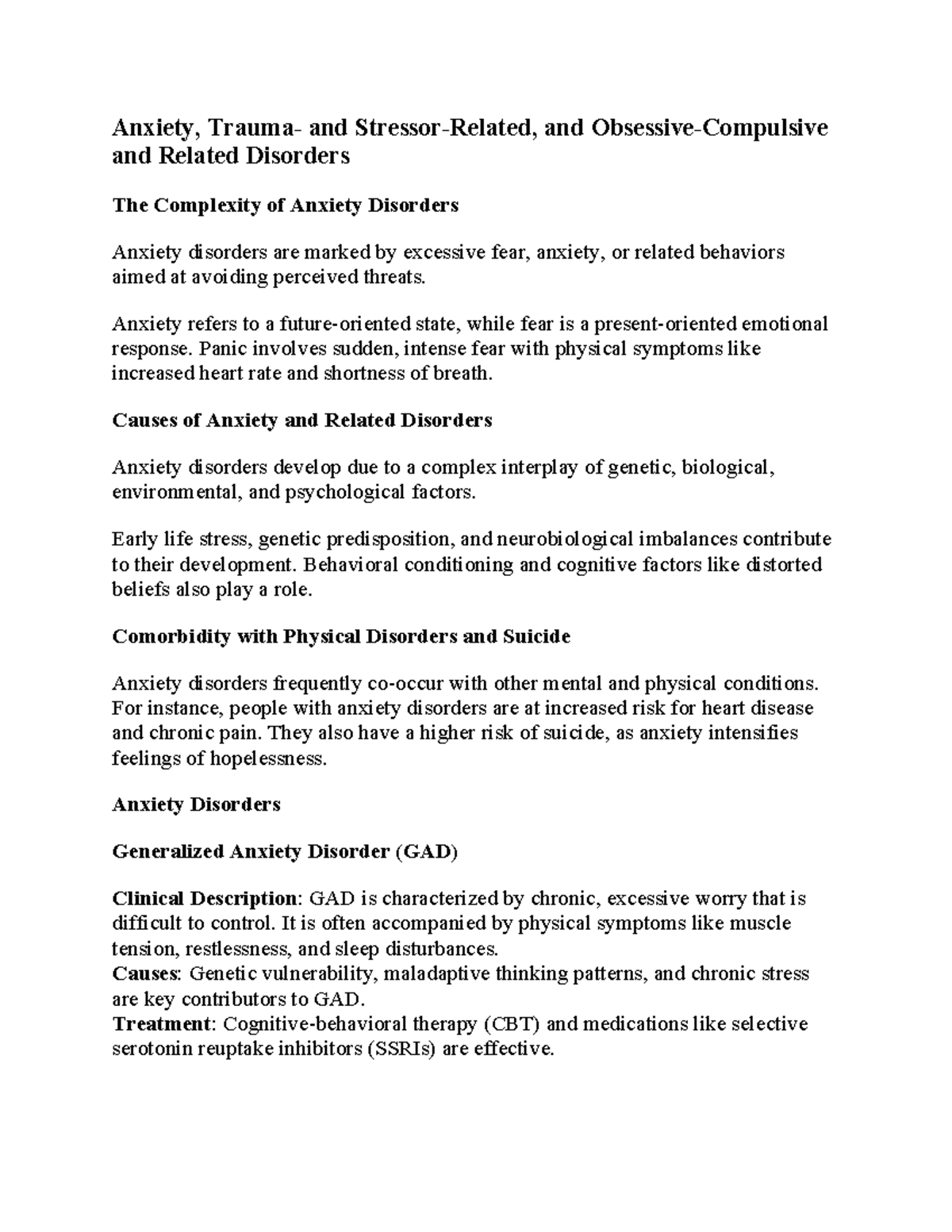Anxiety Trauma and Stressor Related and Obsessive Compulsive and ...