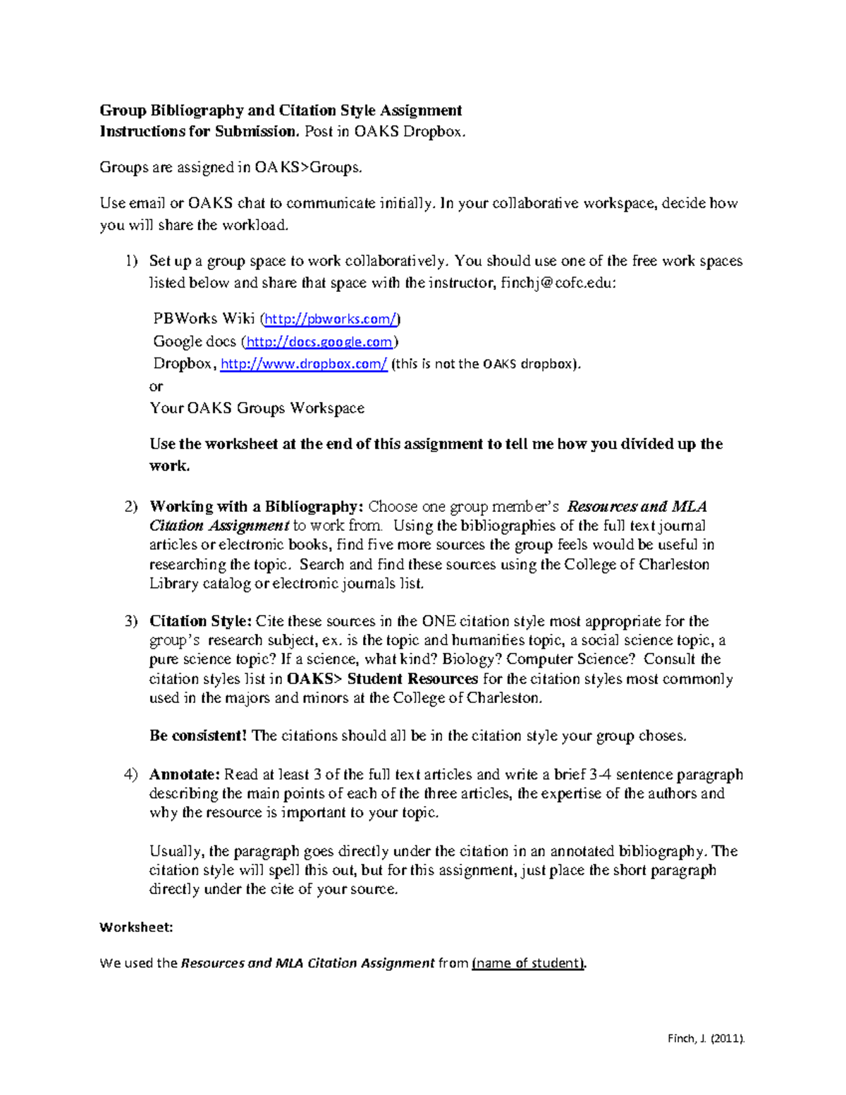 Group Bibliography and Citation - Finch, J. (2011). Group Bibliography ...