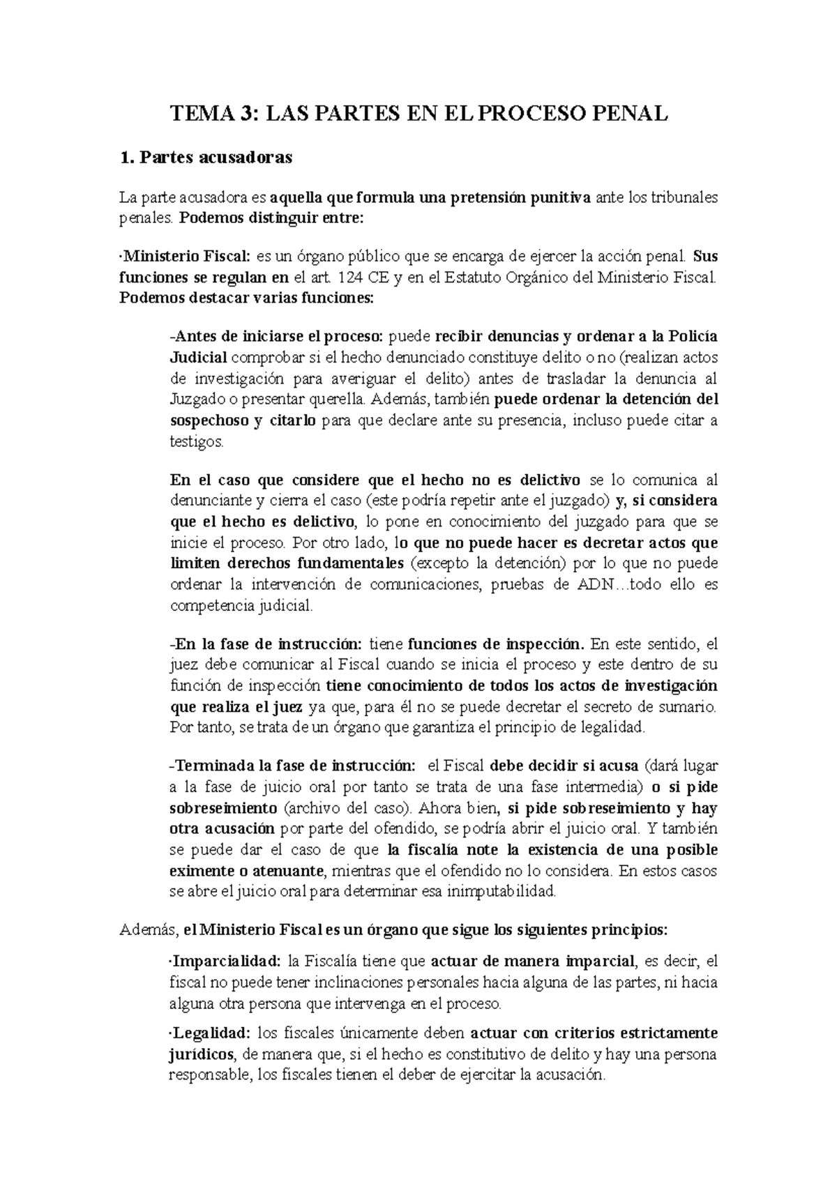 reusmen de LAS Partes en el proceso penal - TEMA 3: LAS PARTES EN EL ...