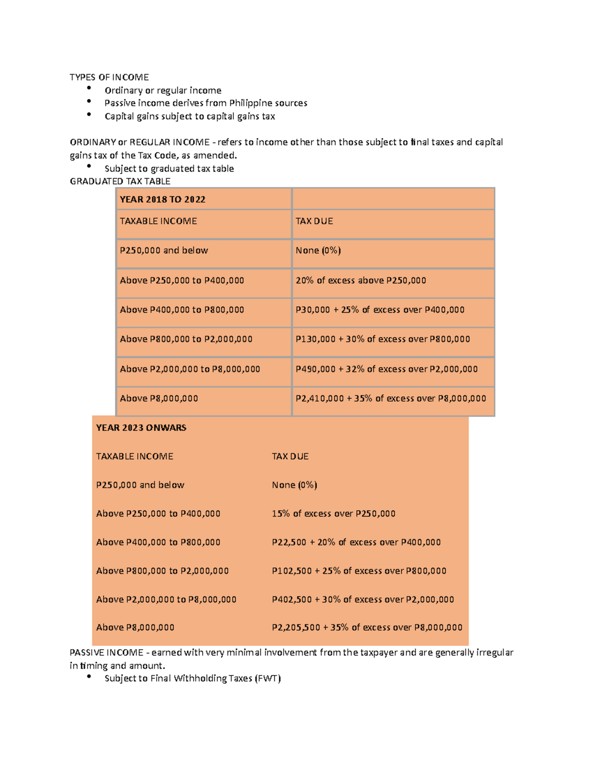 Types OF Income - summary - TYPES OF INCOME Ordinary or regular income ...