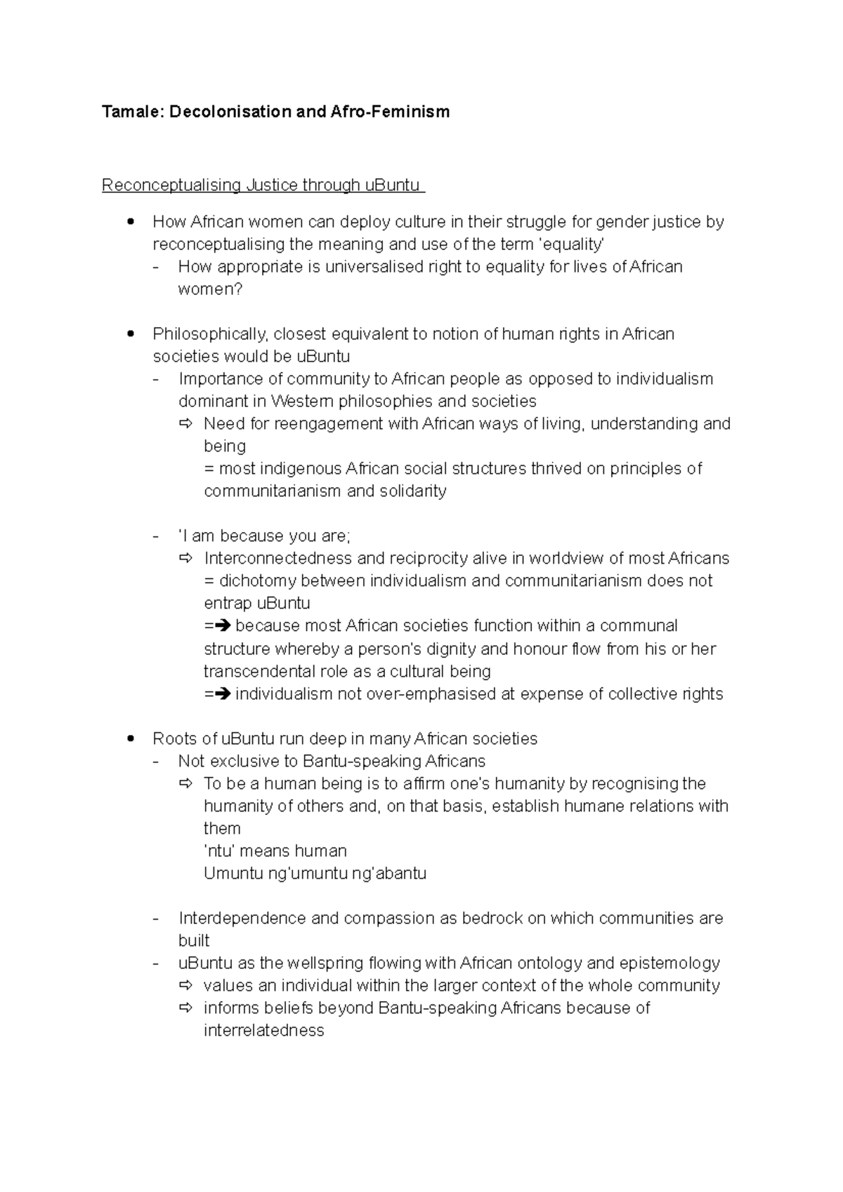 Tamale Reading article summary Tamale Decolonisation and Afro