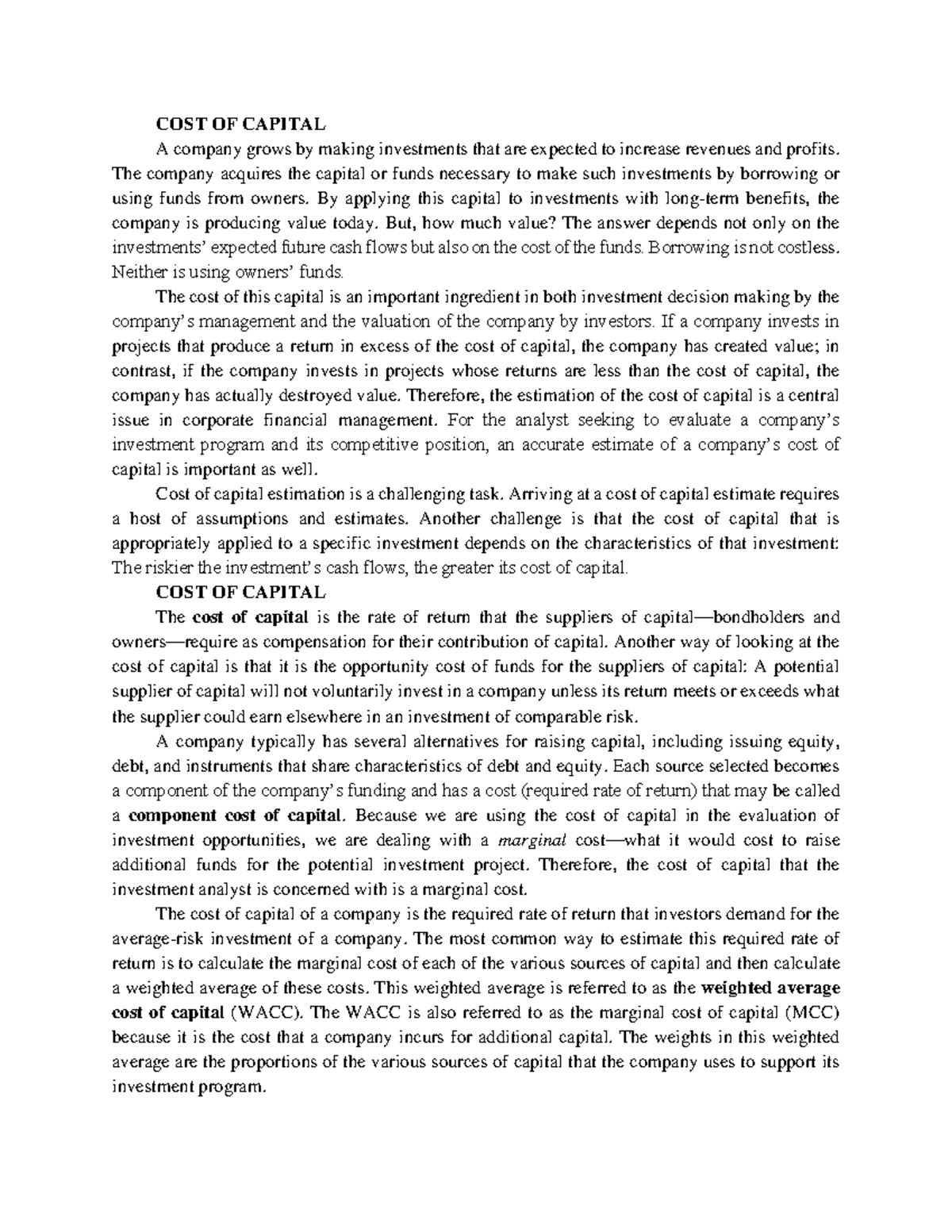 Cost of capital - This is the format for banks on how to prepare their ...