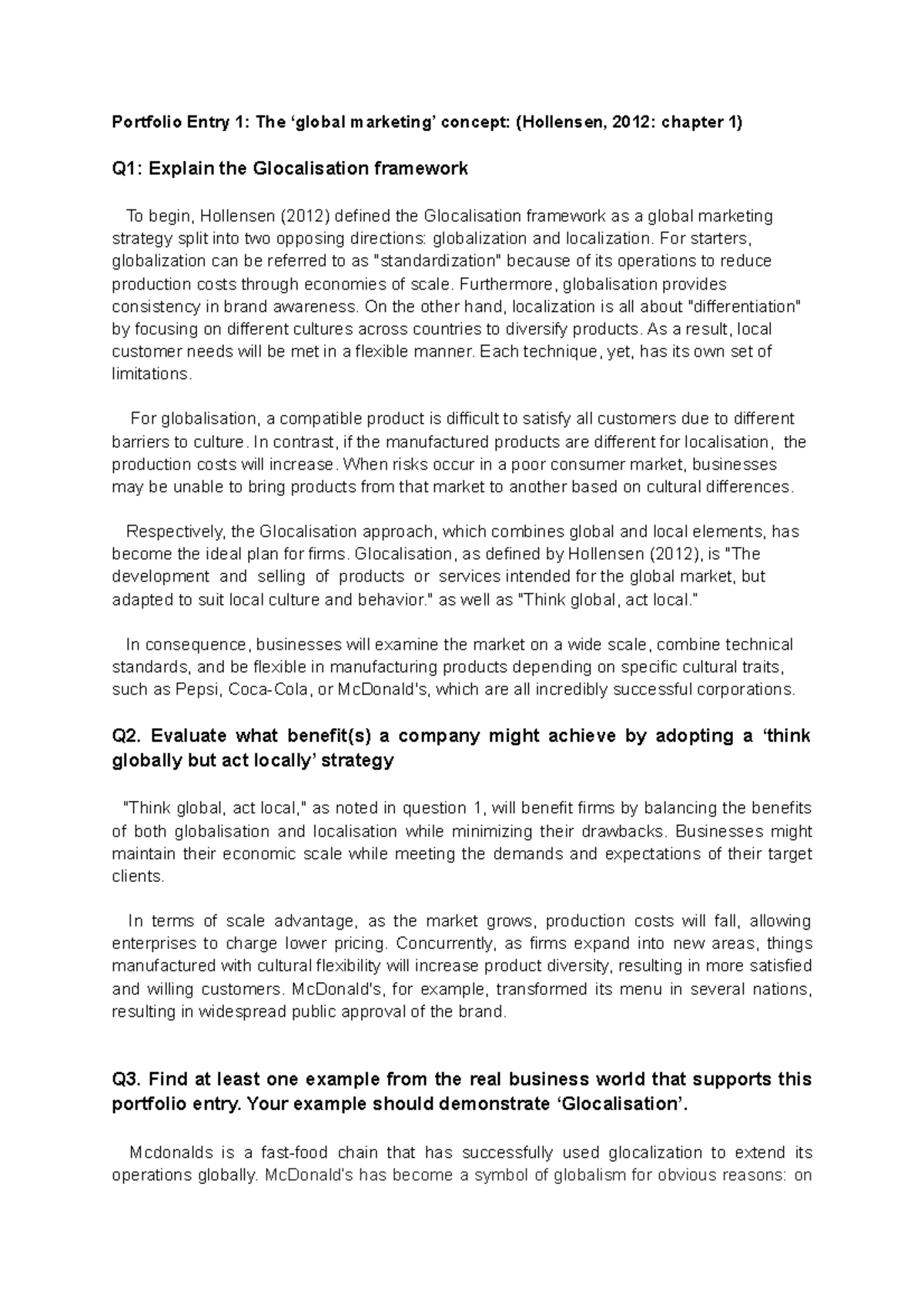 Portfolio Entries In Global Marketing - Portfolio Entry 1: The ‘global ...