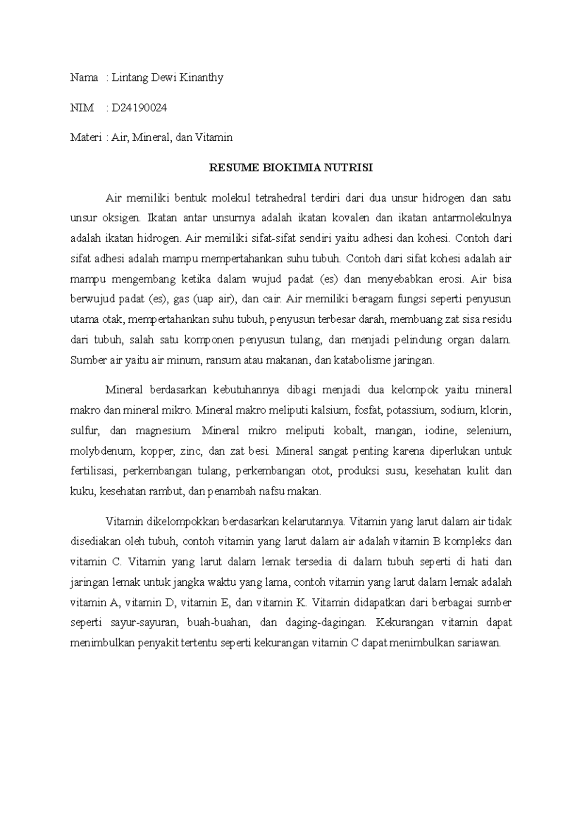 Lectures Note Biokimia Minggu Keempat - Nama : Lintang Dewi Kinanthy ...