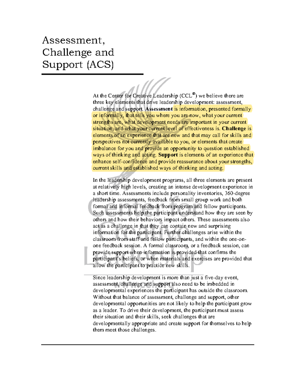 CCL feedback model and process - Assessment, Challenge and Support (ACS ...