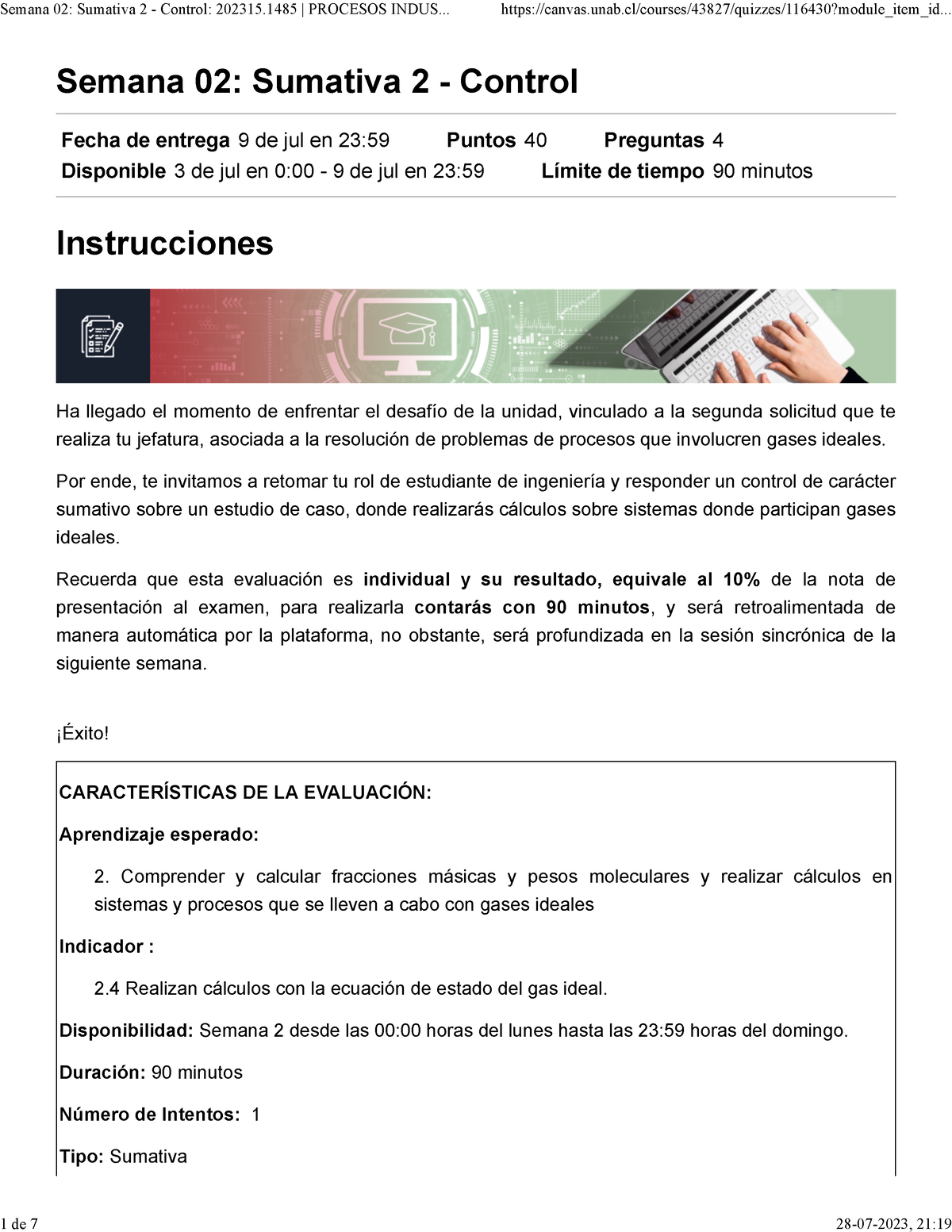 Semana 02 Sumativa 2 - Control 202315.1485 Procesos Industriales ...