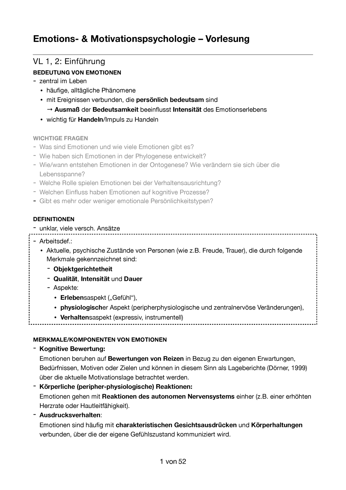 Vorlesung 1 +2 - Einführung Emotions- und Motivationspsychologie ...