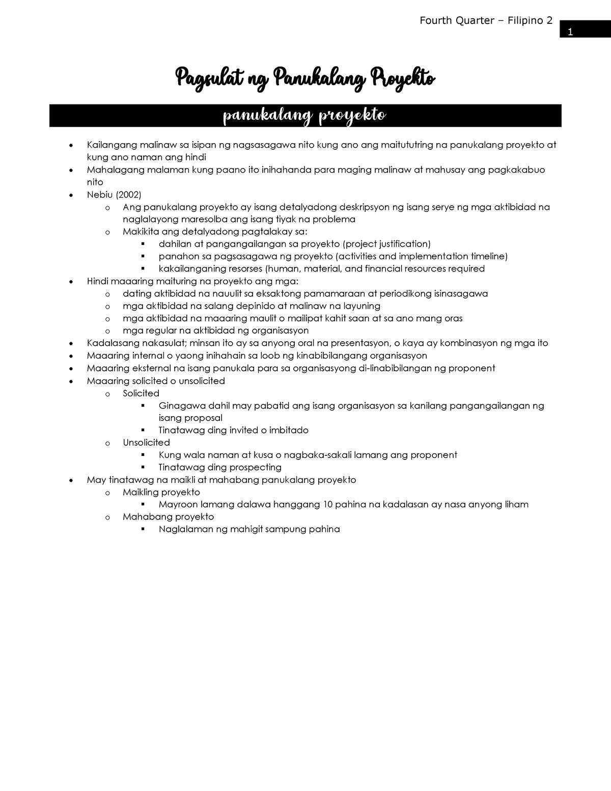 Filipino 2 - Fourth Quarter – Filipino 2 1 Pagsulat Ng Panukalang ...