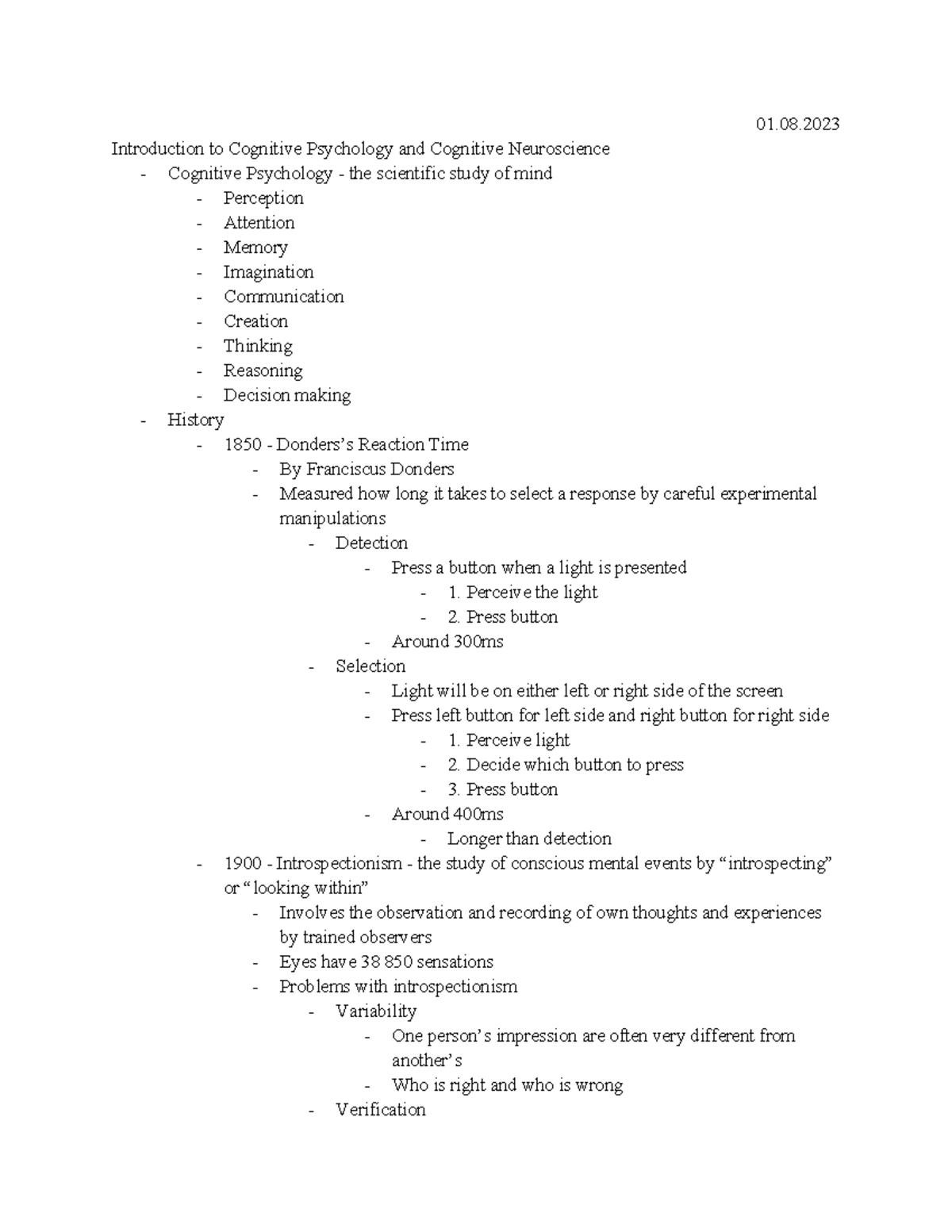 Module 1 Introduction to Cognitive Psychology and Cognitive ...