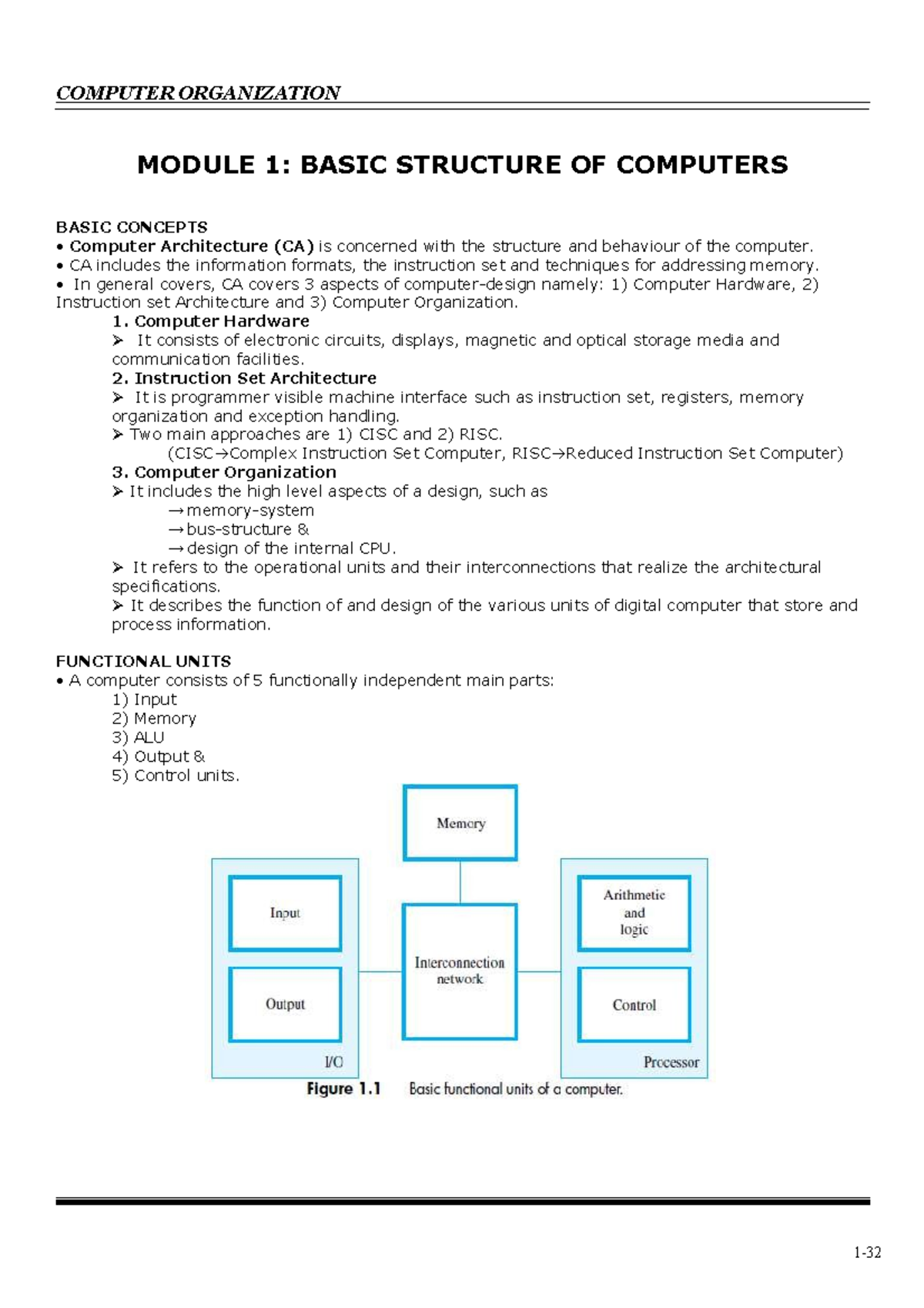 Module 1 - Notes - MODULE 1: BASIC STRUCTURE OF COMPUTERS BASIC ...