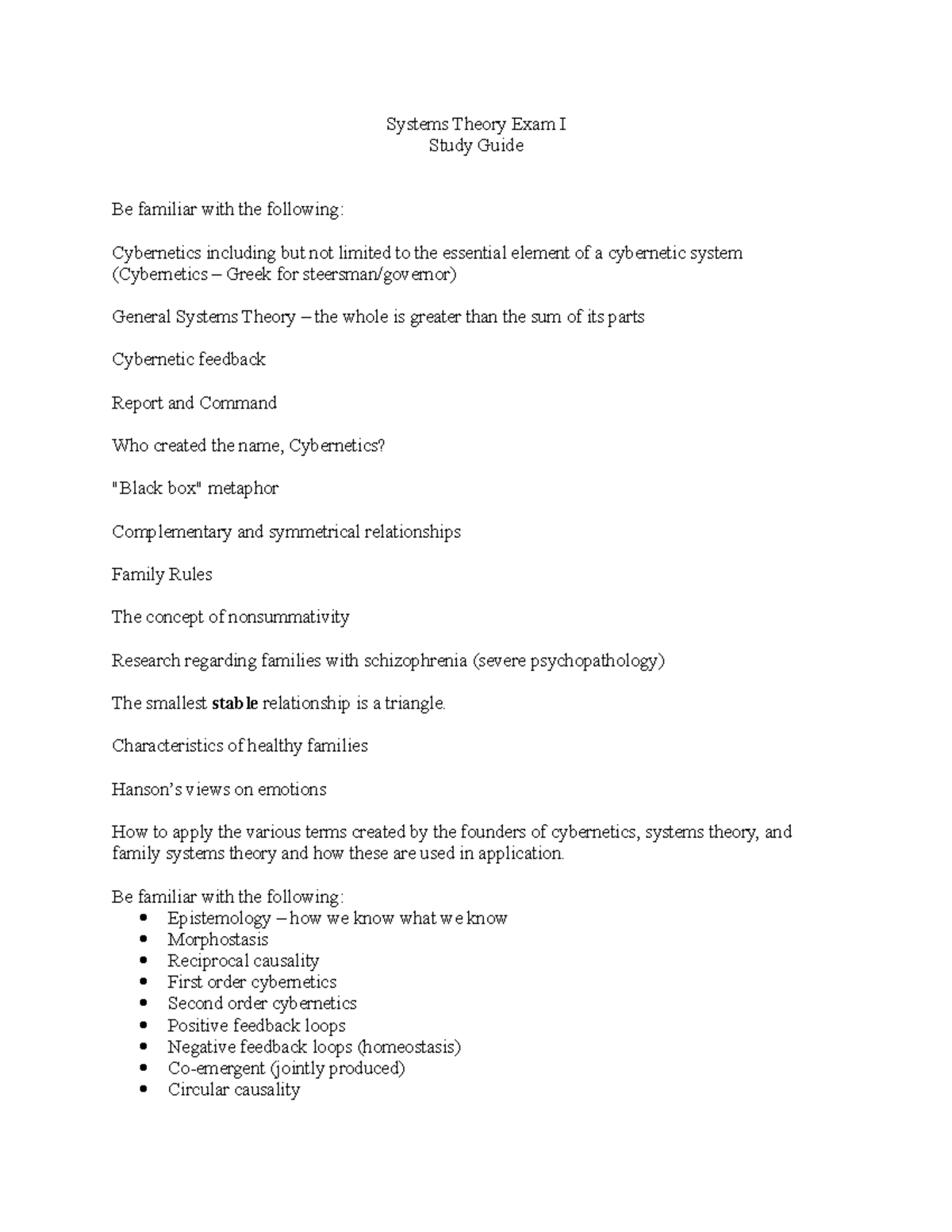 Study Guide Exam I- Systems Theory - Systems Theory Exam I Study Guide ...