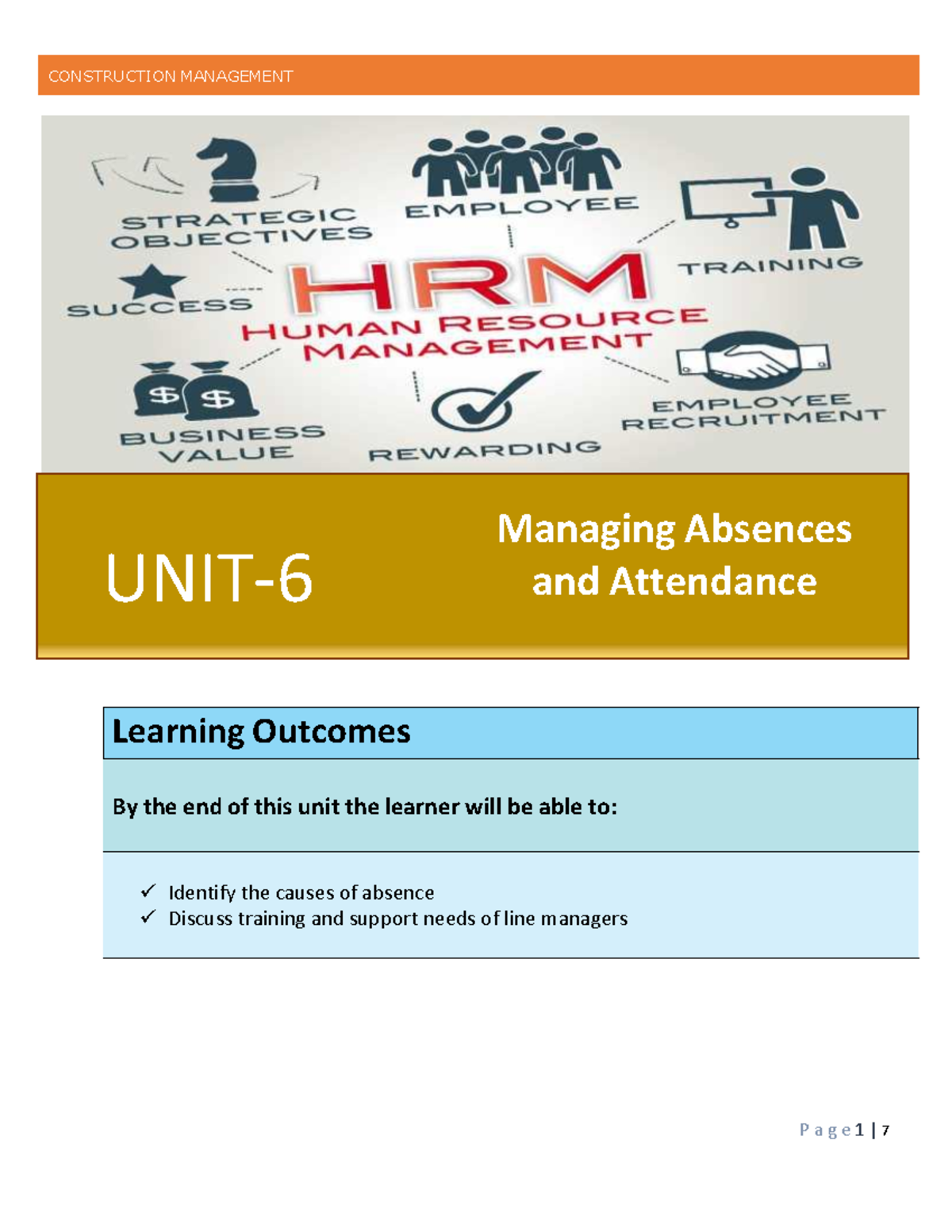 1649249740 UNIT 6 - yes - UNIT- 6 Managing Absences and Attendance ...